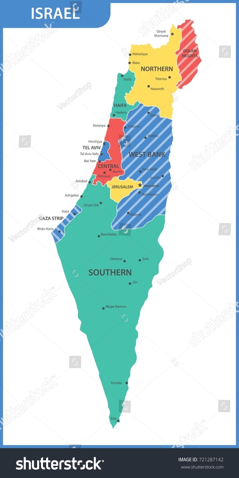 Detailed Map Israel Regions States Cities Stock Vector (Royalty Free ...