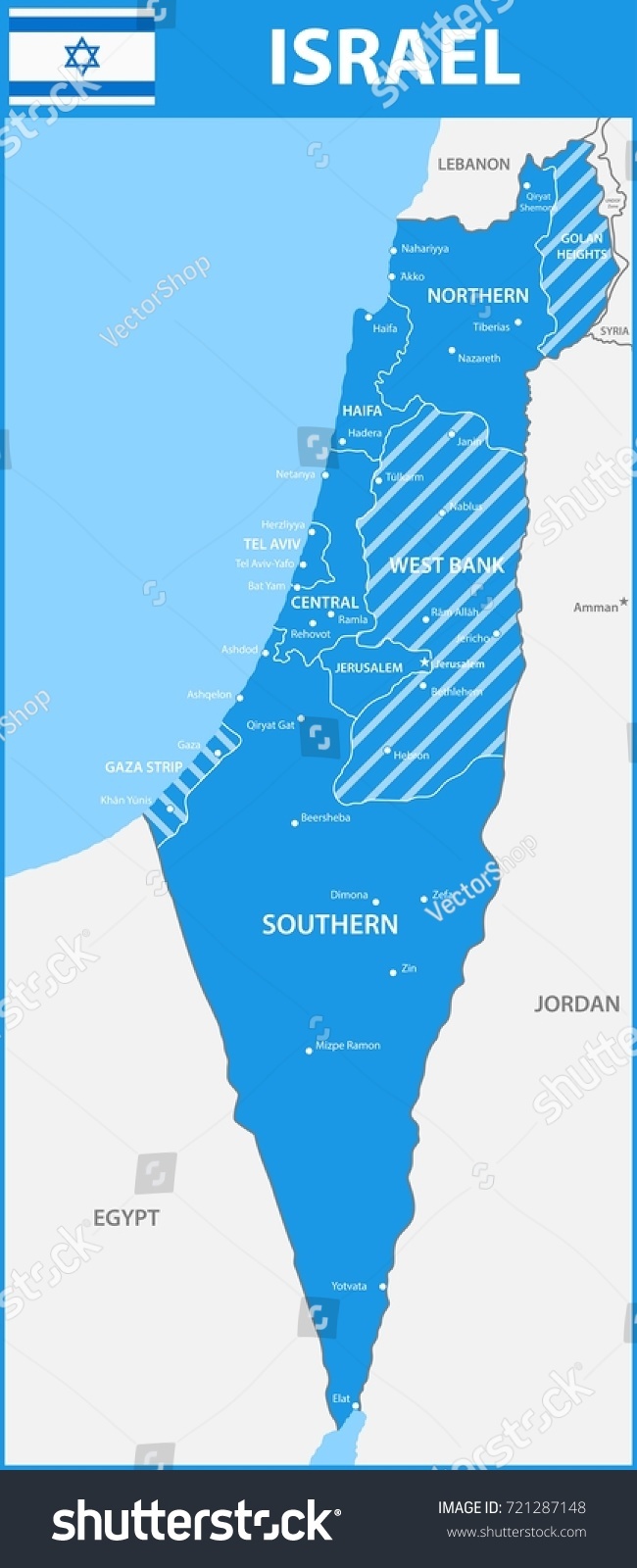 Detailed Map Israel Regions States Cities Stock Vector (Royalty Free ...