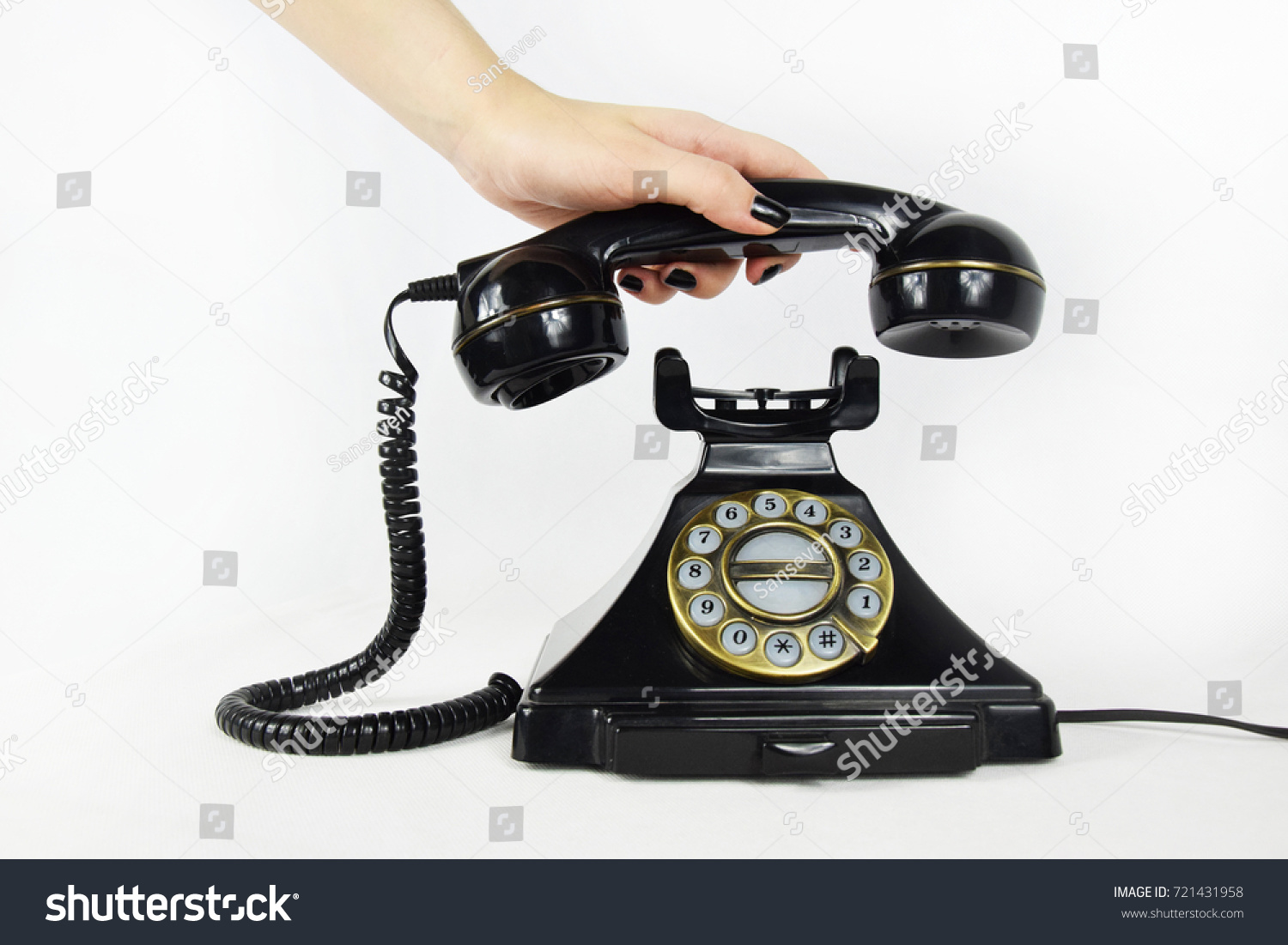 Picking Handset Retro Telephone Reaching Old Stock Photo 721431958 ...