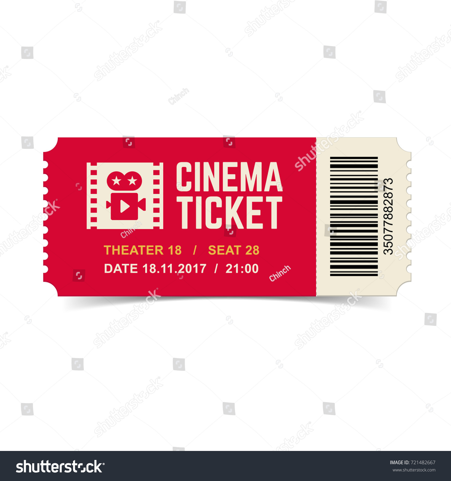 Vector Red Cinema Ticket Isolated On Stock Vector (Royalty Free ...