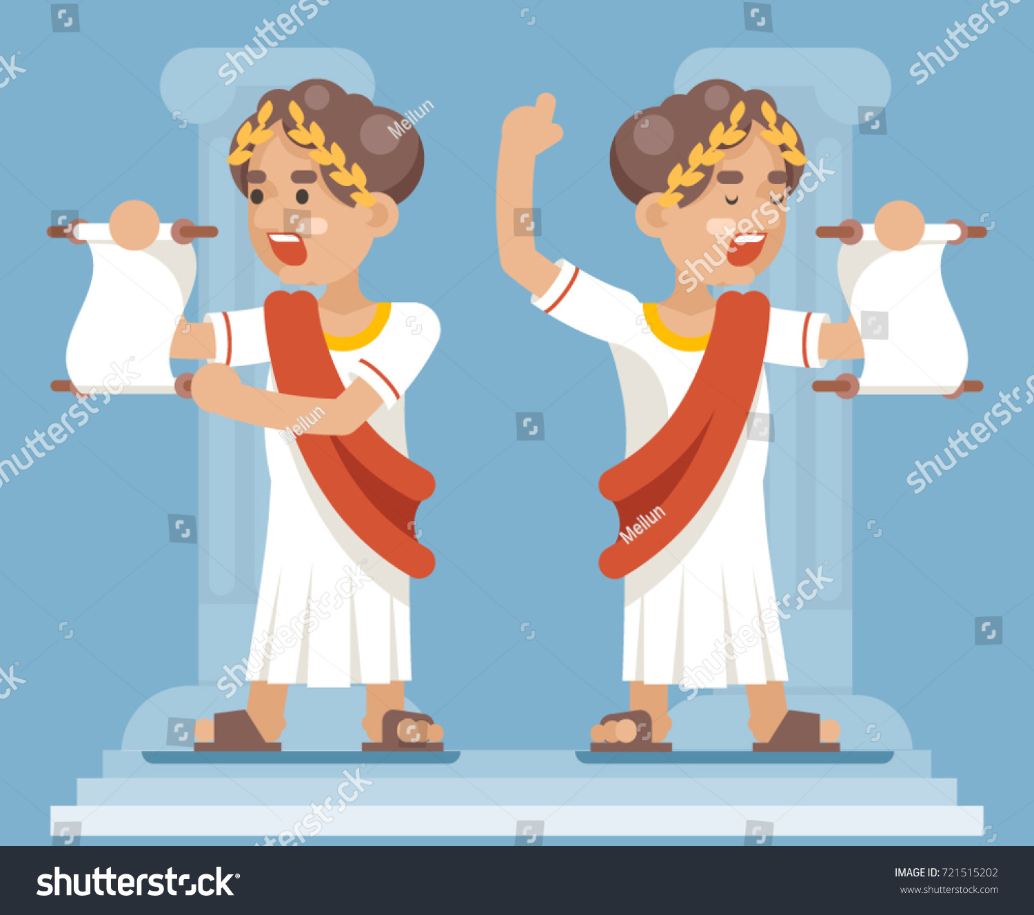 Roman Greek Cartoon Character Scroll Declaration: стоковая векторная график...