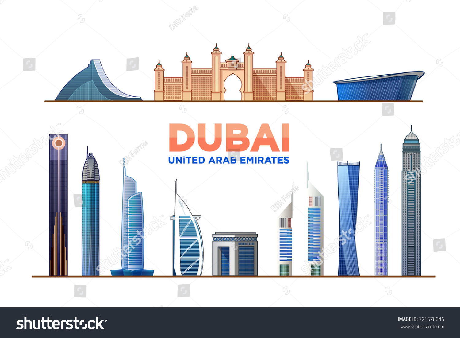 Dubai United Arab Emirates Landmarks Monuments Stock Vector (Royalty ...