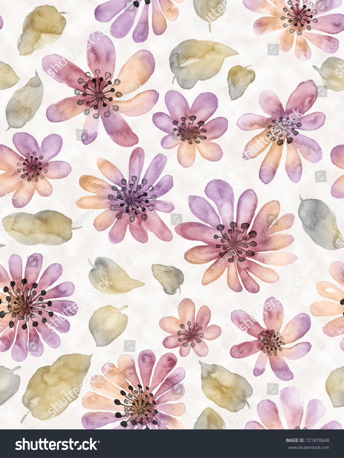 Watercolor Illustration Flower Seamless Pattern Wallpaper Stock ...