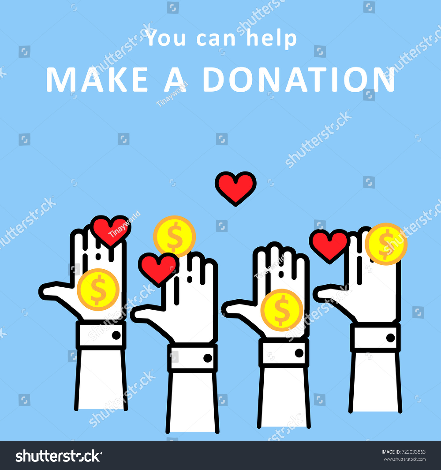 Making Donation Giving Money Hands Raised Stock Vector (Royalty Free ...