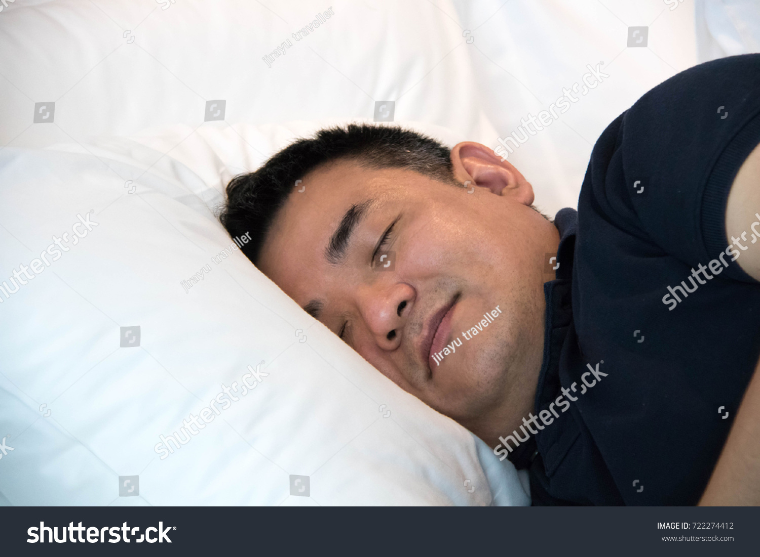 Cute Fat Man Sleeping On Bed Stock Photo 722274412 | Shutterstock