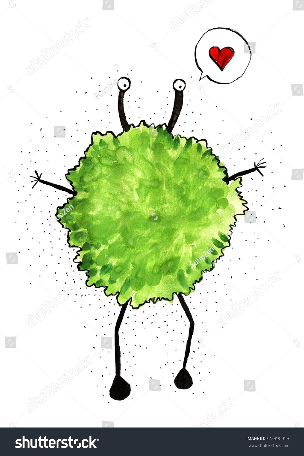 Cute Lovely Furry Green Monster Illustration Stock Illustration ...