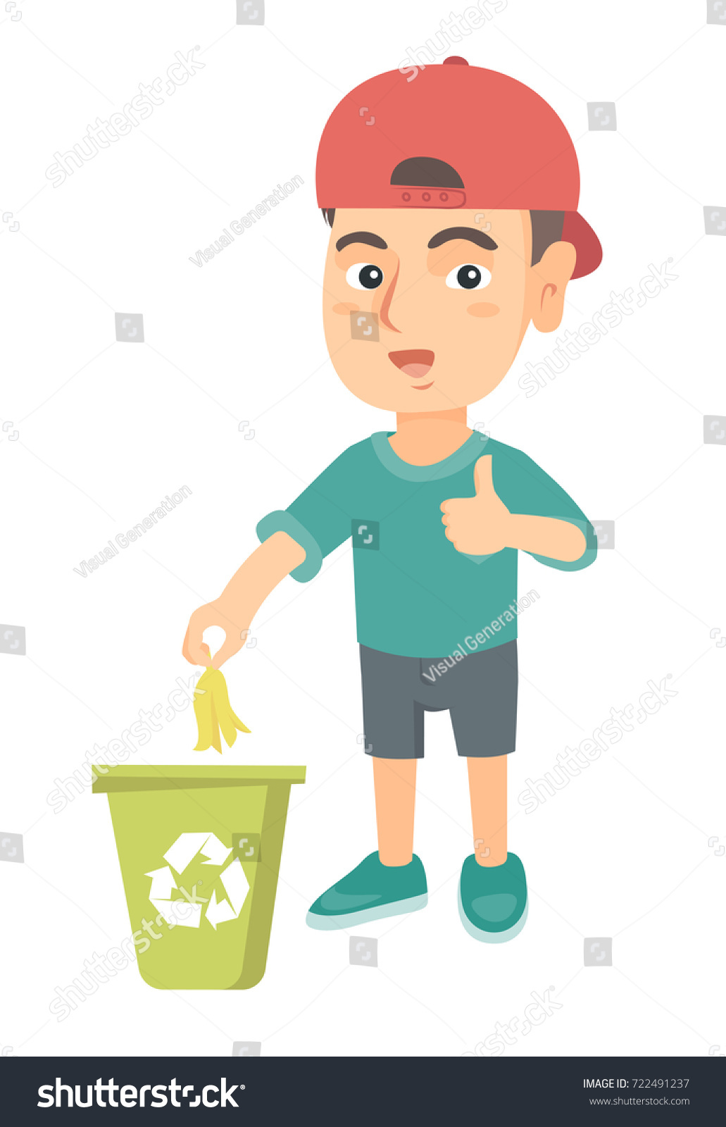 Caucasian Boy Throwing Banana Peel Recycling Stock Vector (Royalty Free ...