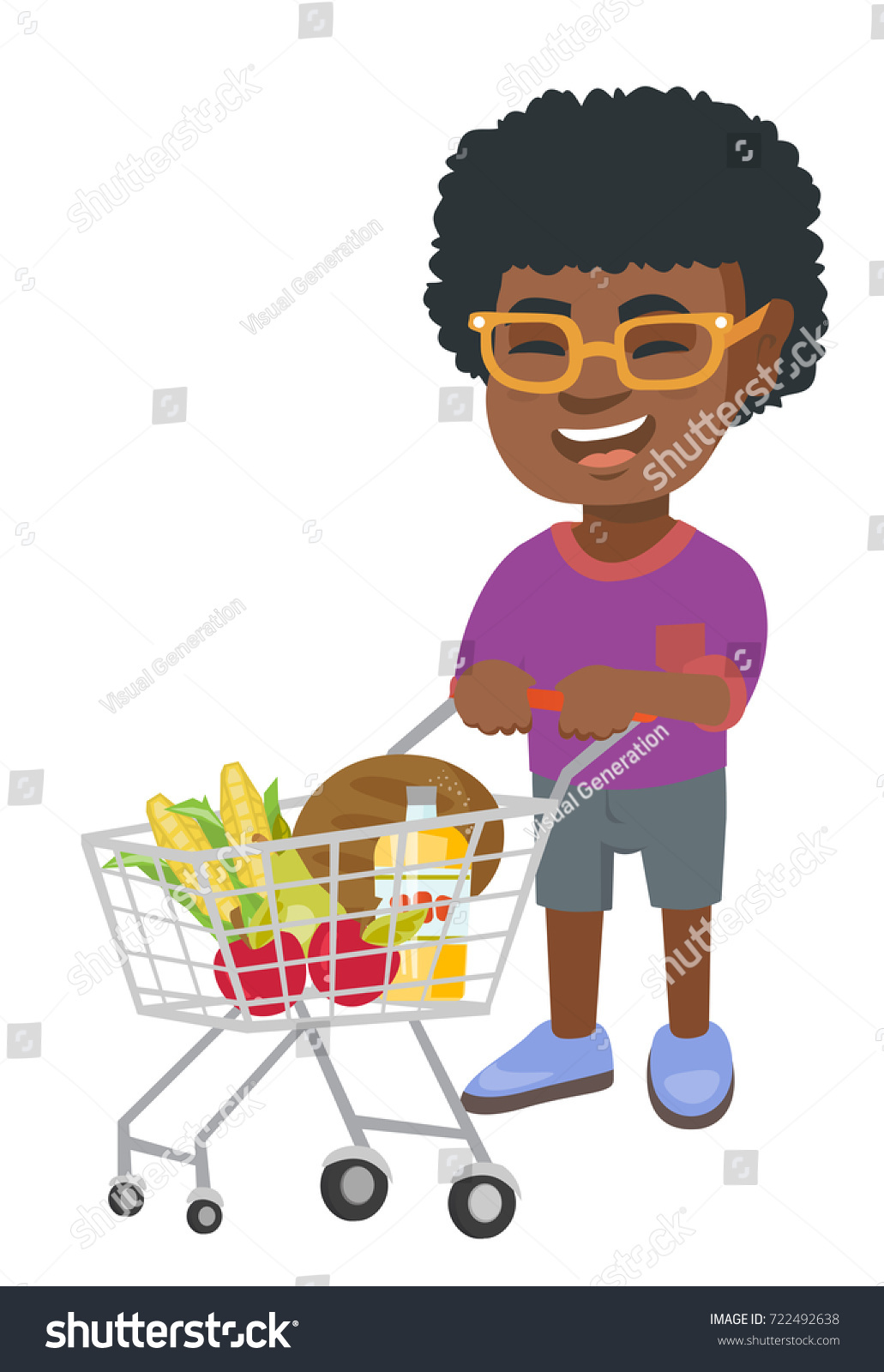 Little African Boy His Shopping Trolley Stock Vector (Royalty Free ...