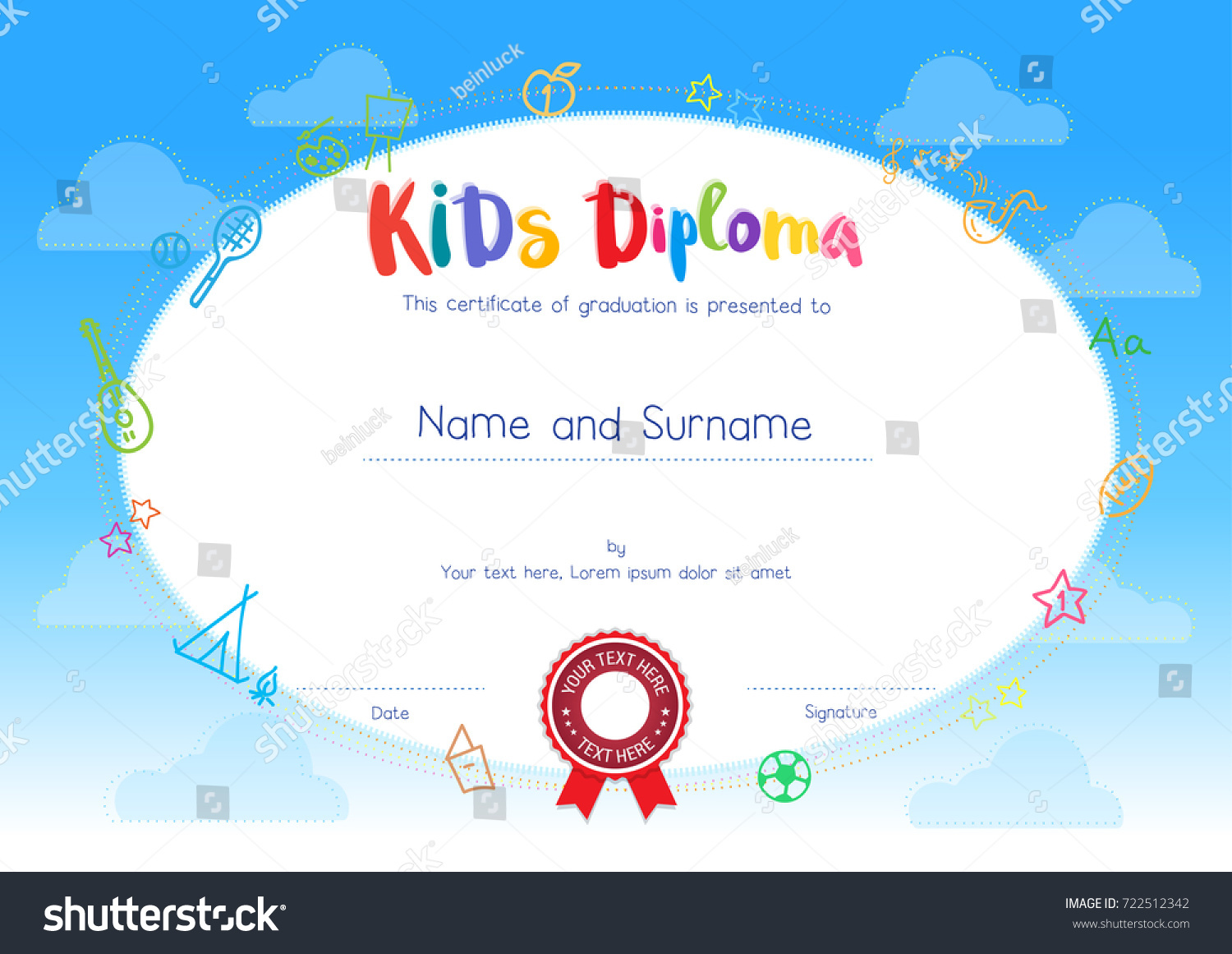 Kids Diploma Certificate Template Cartoon Style Stock Vector (Royalty ...