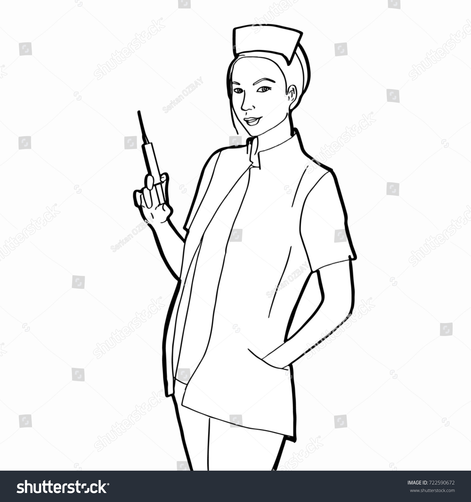 Standing Nurse Whiteblack Drawing Stock Illustration 722590672 ...