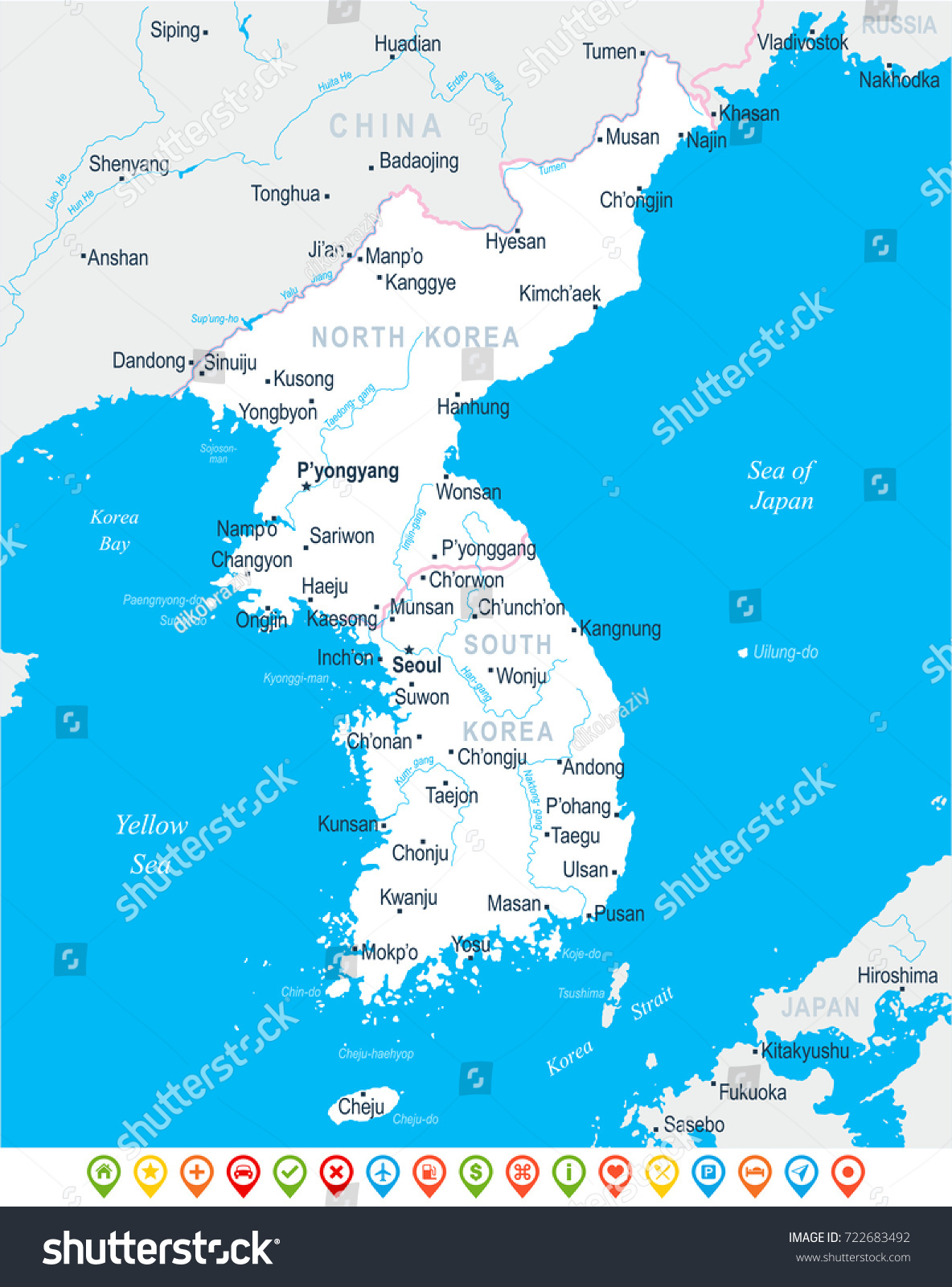 Korean Peninsula Map Detailed Vector Illustration Stock Vector Royalty Free