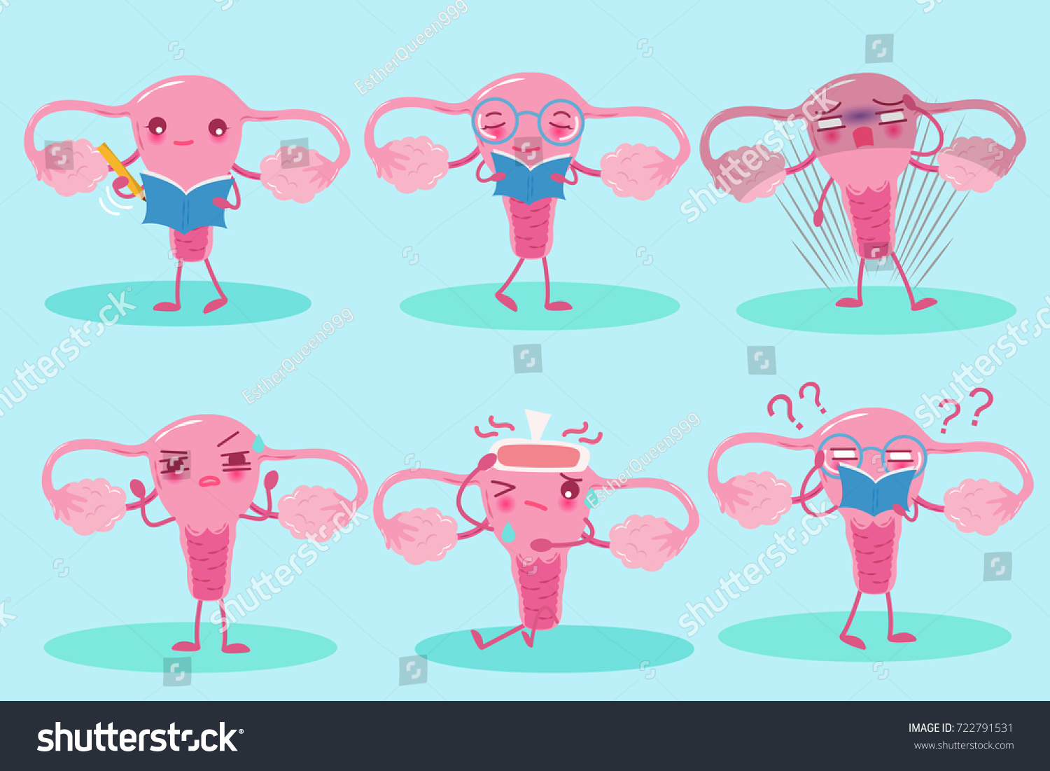 Cute Cartoon Uterus On Blue Background Stock Vector (Royalty Free ...