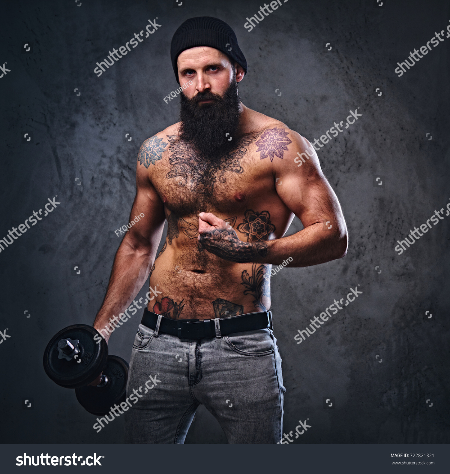 Shirtless Muscular Bearded Male Tattoos On Stock Photo Shutterstock