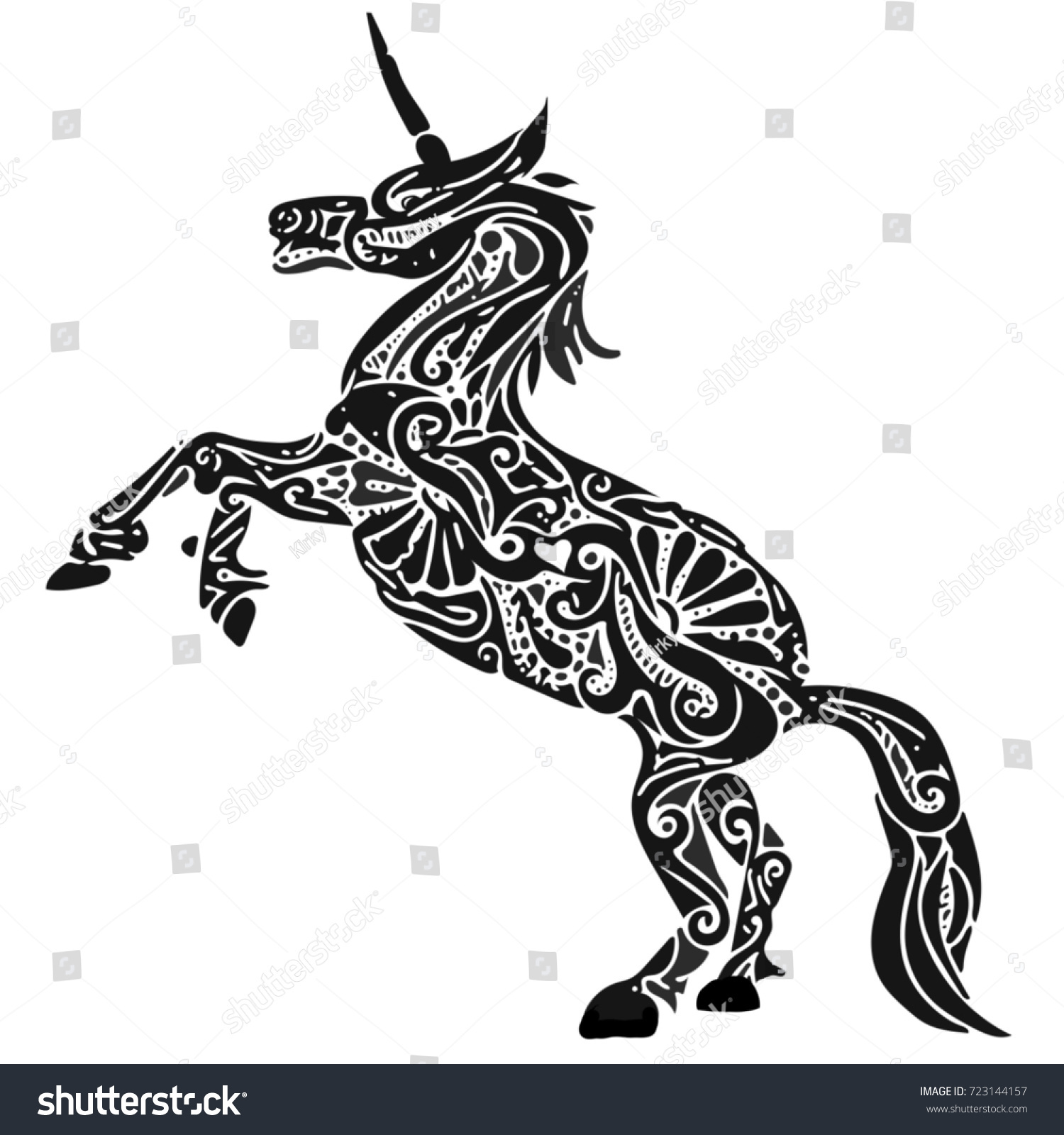 Tribal Patterned Unicorn Tattoo Illustration Stock Illustration ...