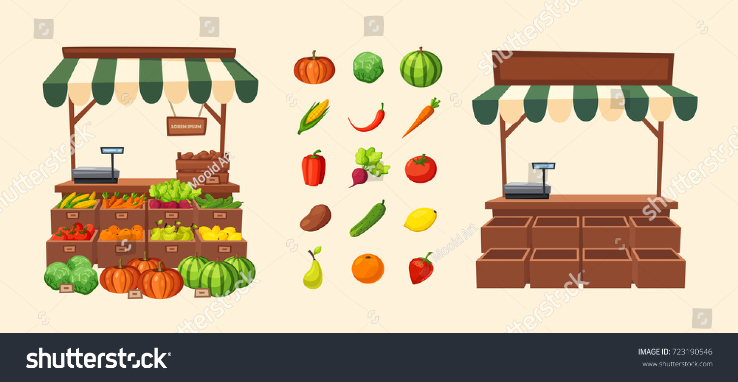 Вектор овощи фрукты на прилавке