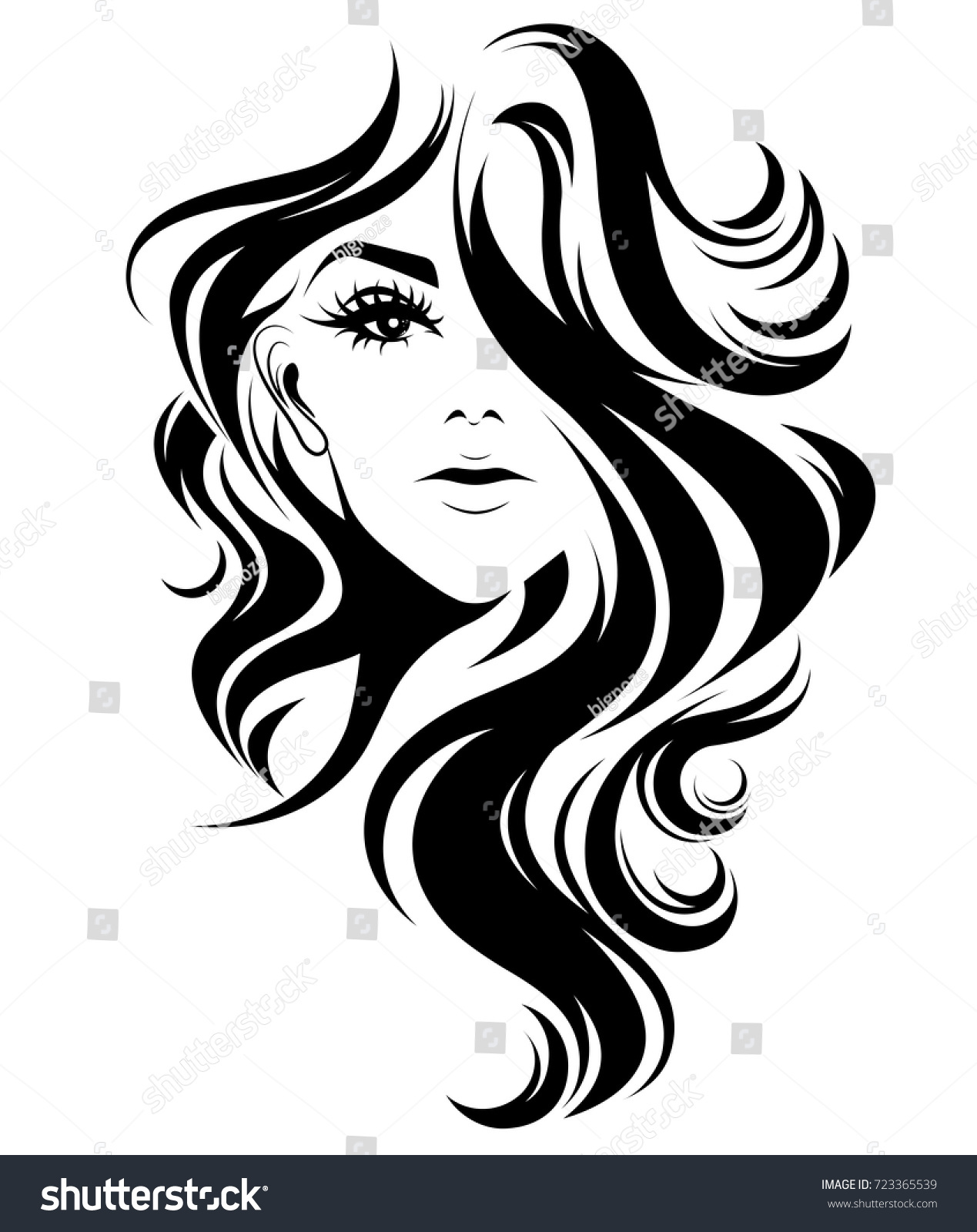 Illustration Women Long Hair Style Icon Stock Vector (Royalty Free ...