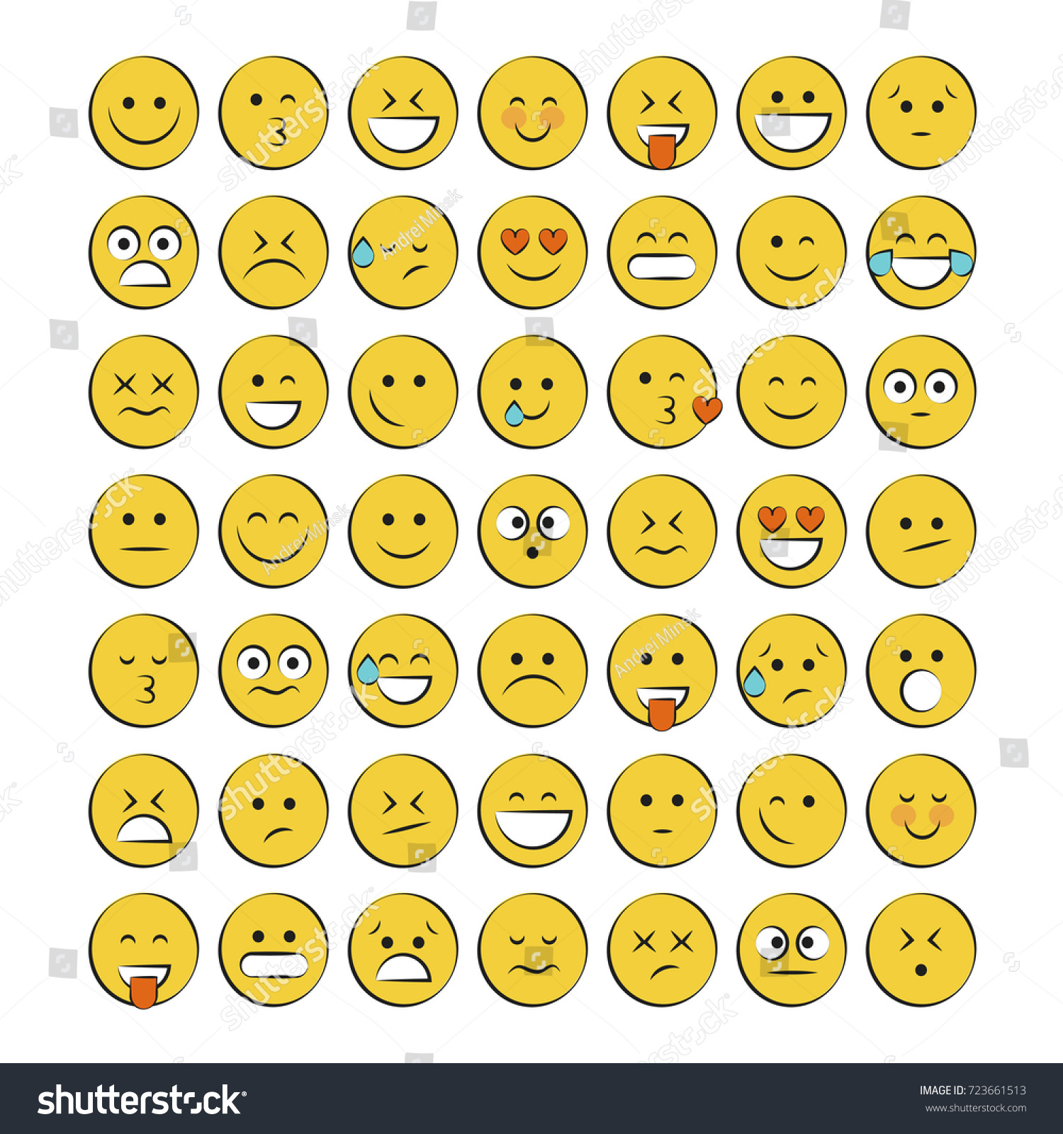 Set Smile Icons Emoji Emoticons Stock Vector (Royalty Free) 723661513 ...