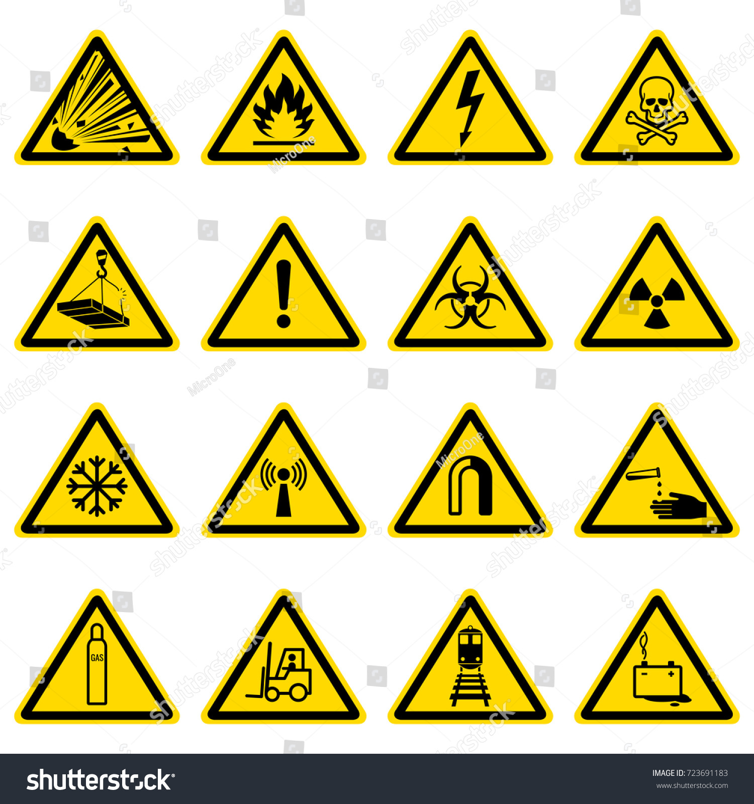 Warning Hazard Symbols On Yellow Triangles Stock Vector (Royalty Free ...