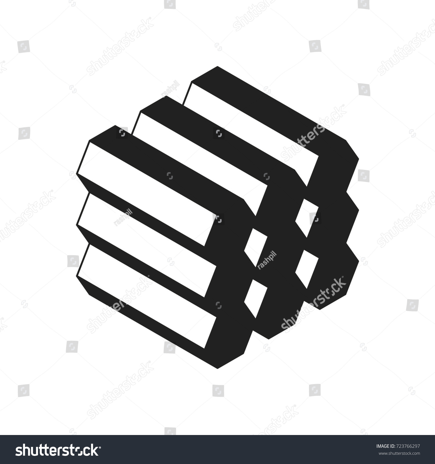 Isometric View Geometric Shapes Hexagonal Cylinders Stock Vector