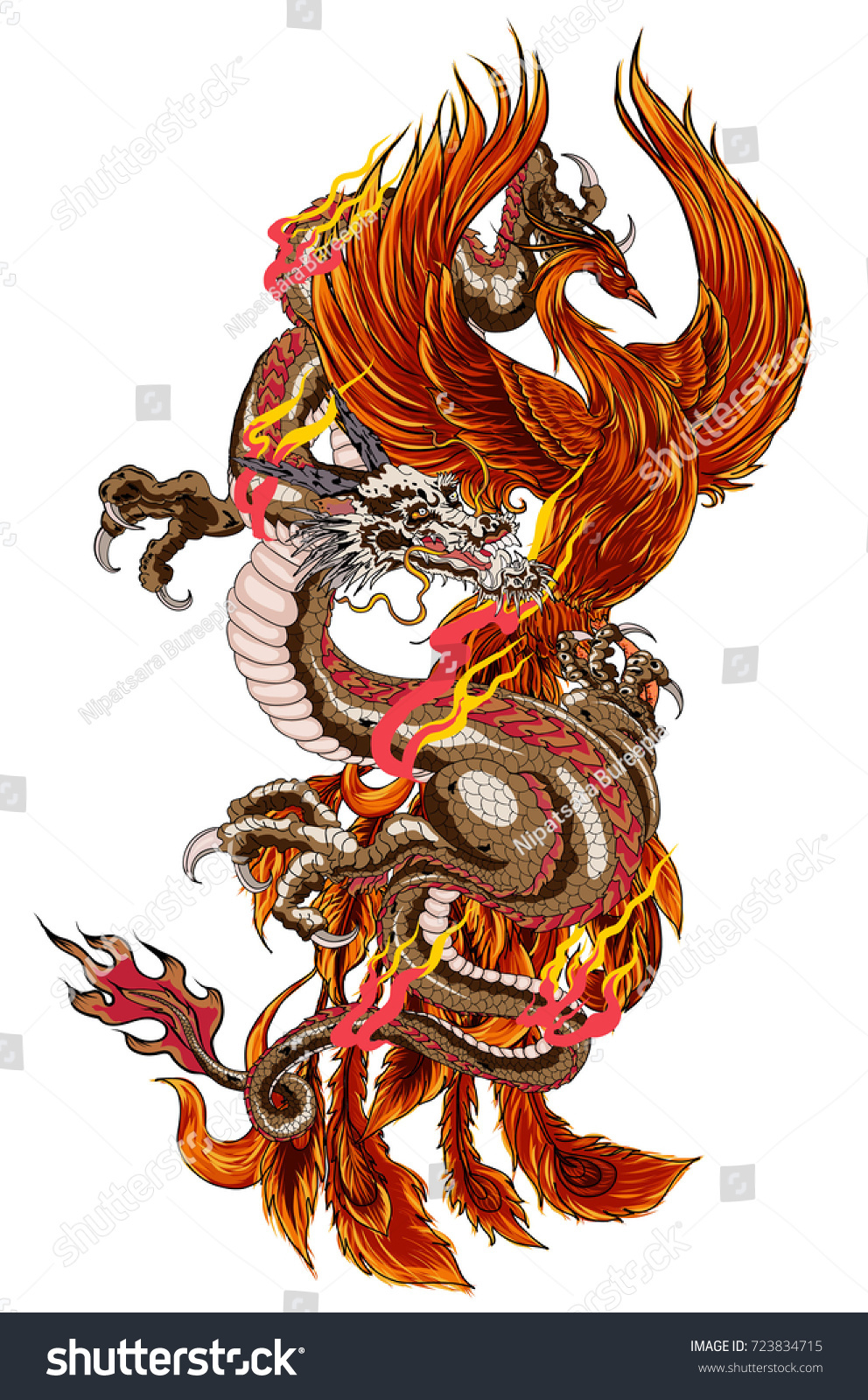 Phoenix Fire Bird Old Dragon Vectorhand Stock Vector (Royalty Free ...