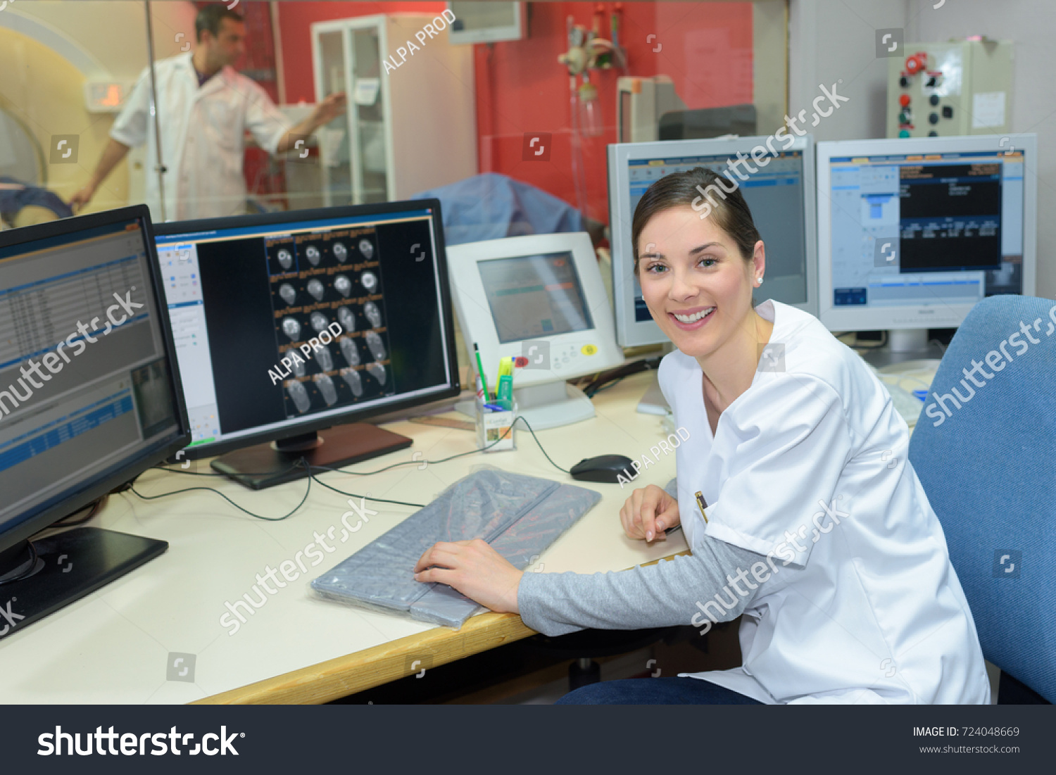 1 252 Medical Front Office Staff Images Stock Photos Vectors   Stock Photo Beautiful Female Doctor Reception In Front Of Hospital 724048669 