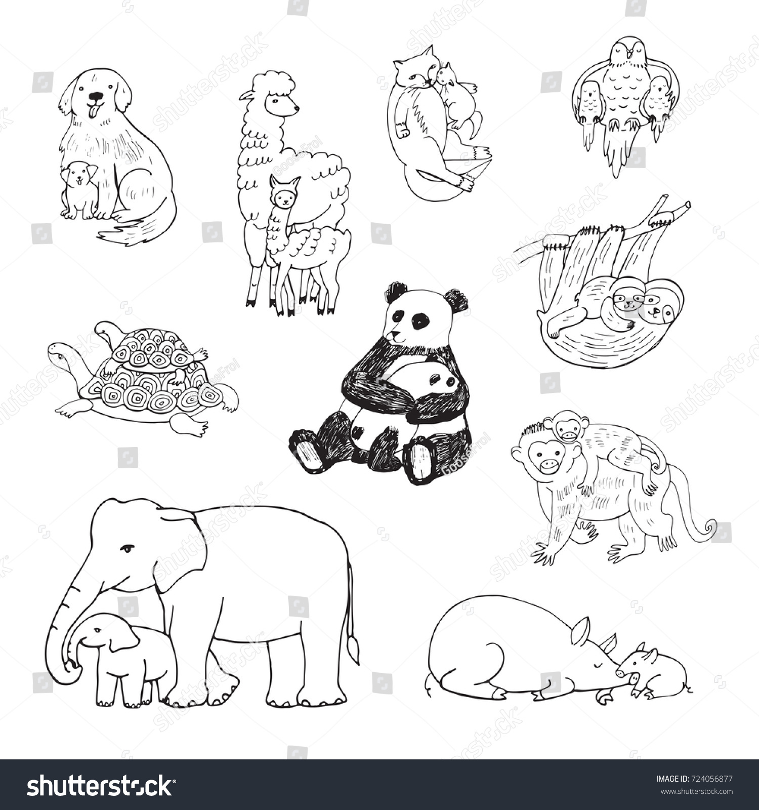 Animals Babies Outline Illustrations Set Stock Illustration 724056877 ...