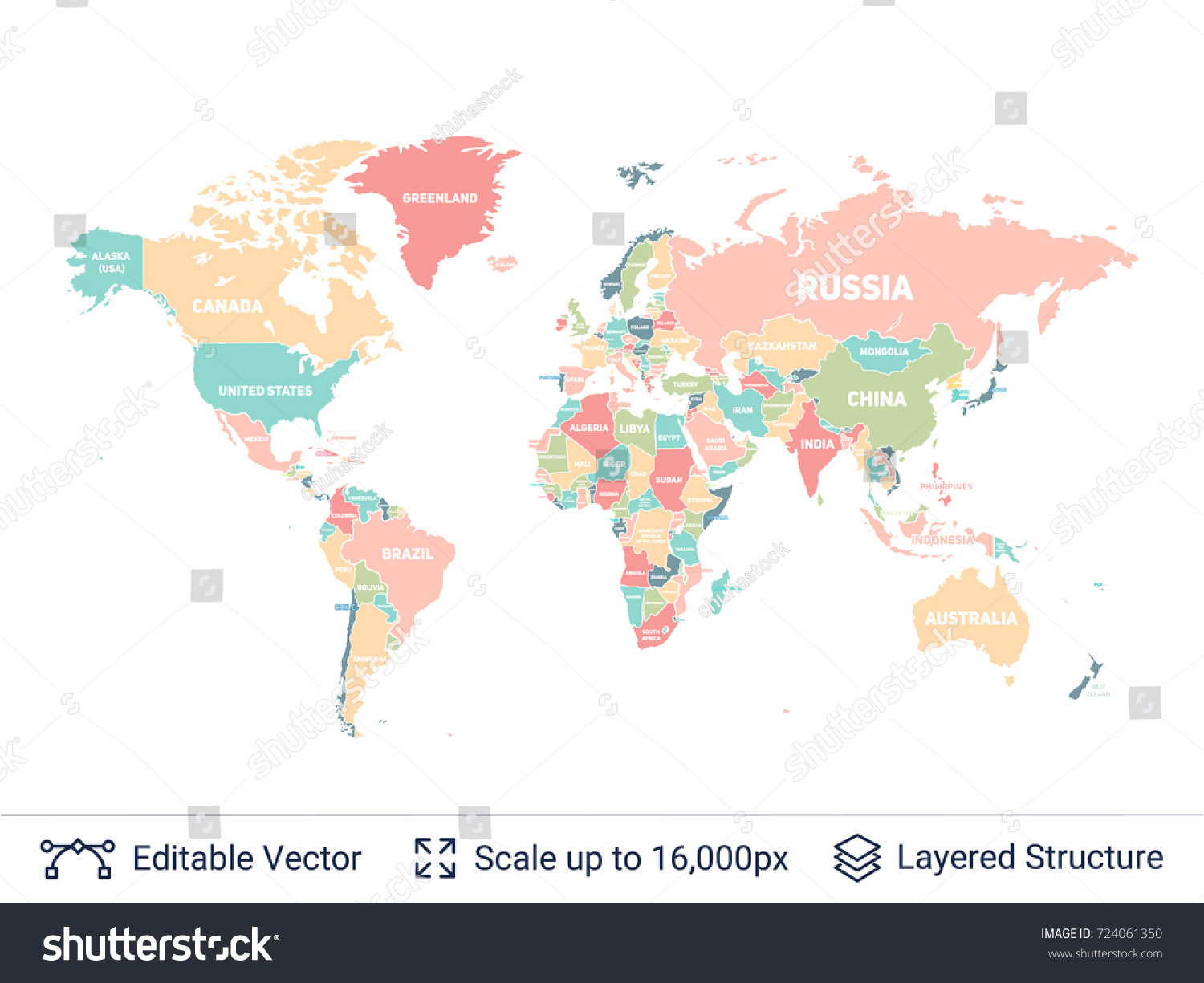 World Political Map Continental Shapes National Stock Vector (Royalty ...