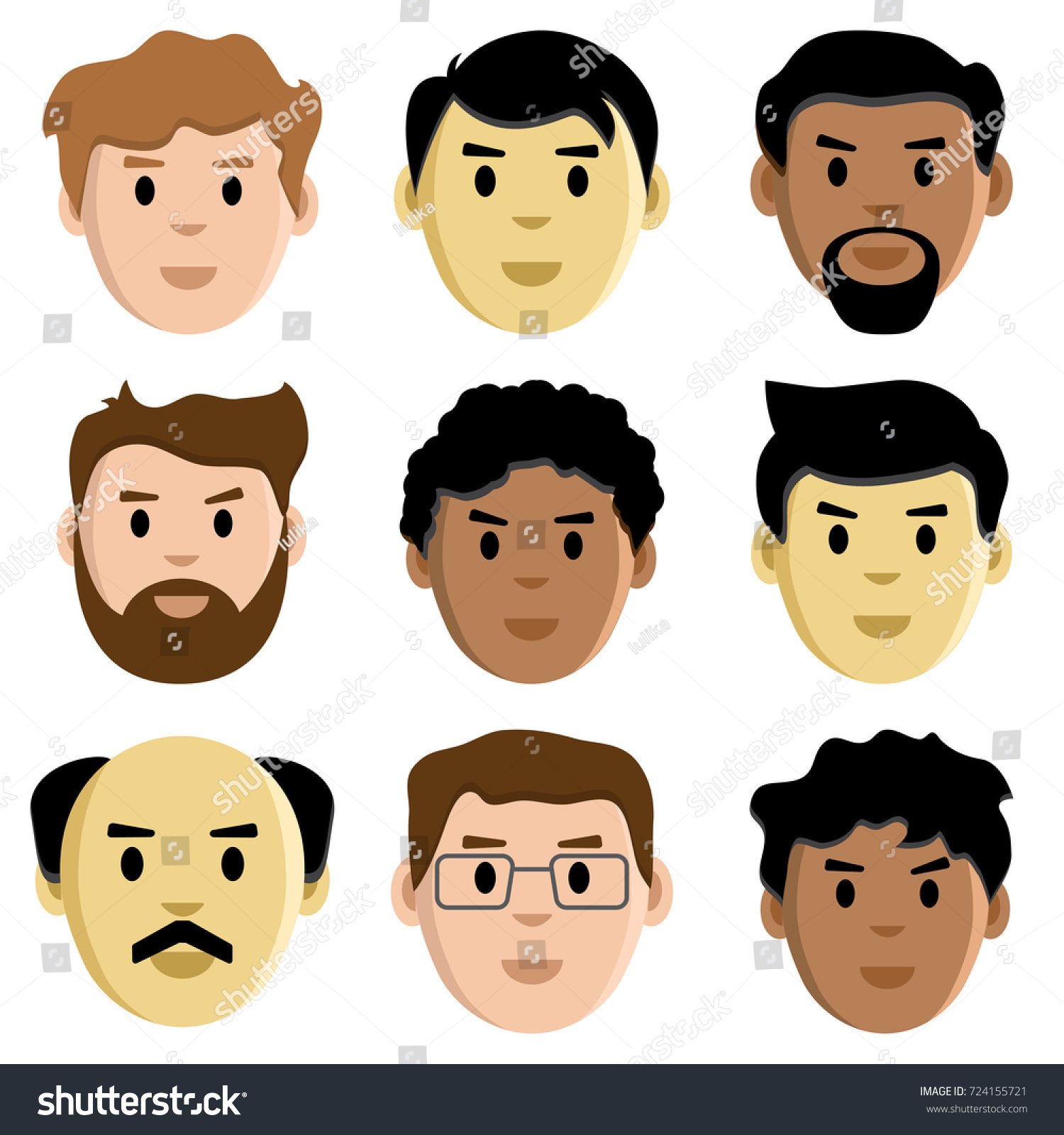 Set Men Face Icons Isolated On Stock Vector (Royalty Free) 724155721 ...