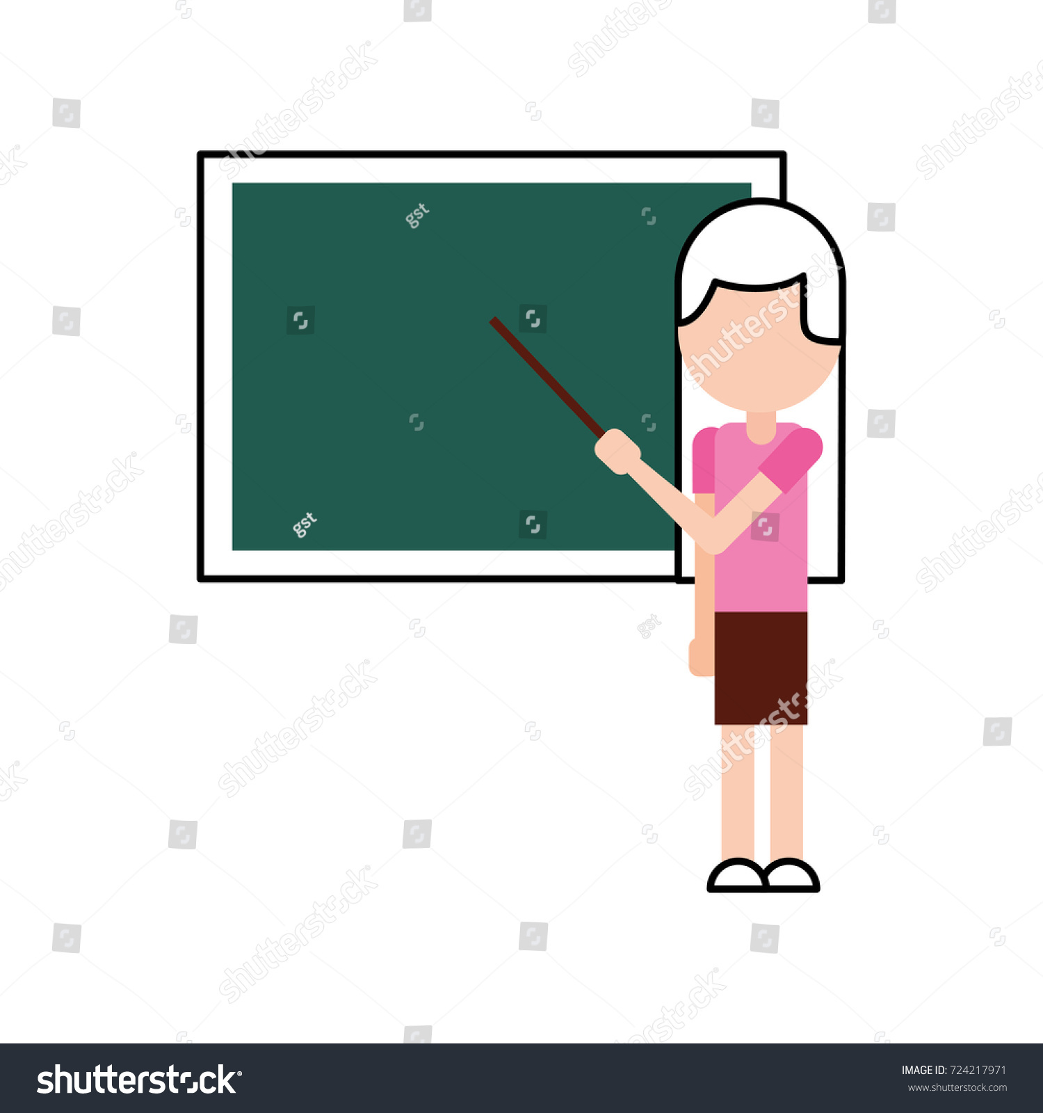 Cartoon Teacher Pointer Standing Front Blackboard Stock Vector Royalty Free 724217971 6502