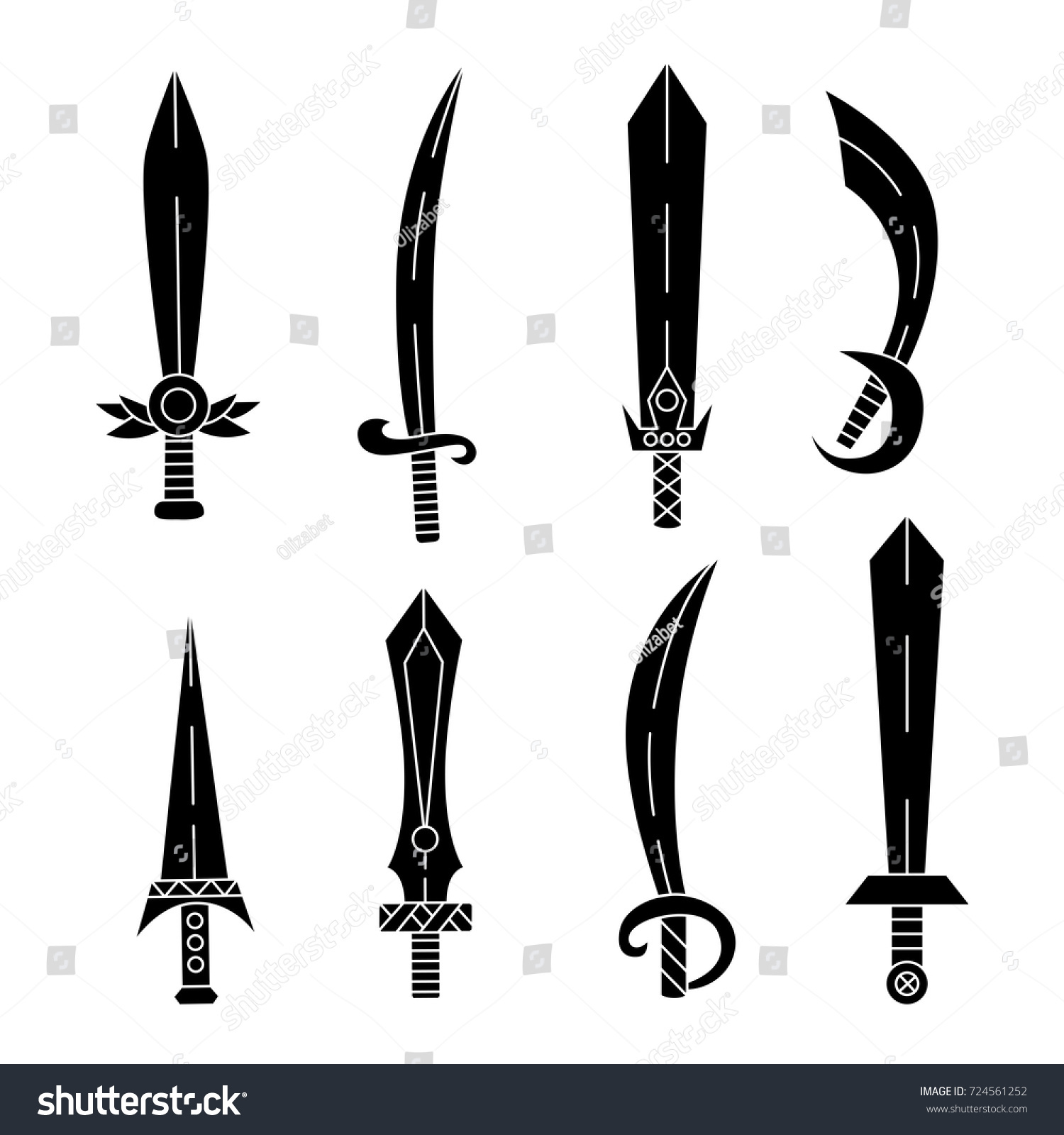 Blades Sabers Swords Silhouettes Black Vector Stock Vector (Royalty ...