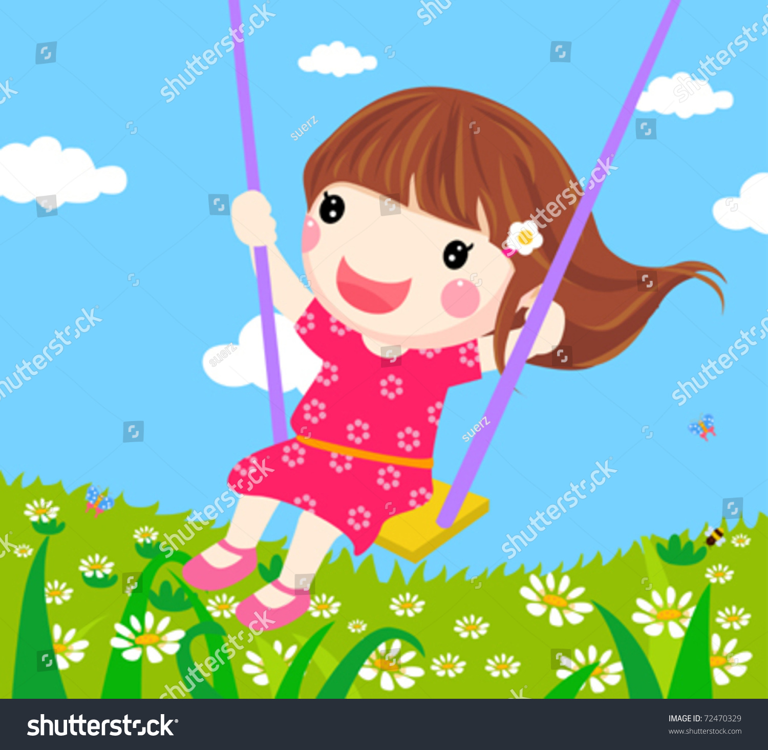 Girl On Swing Vector Stock Vector Royalty Free Shutterstock