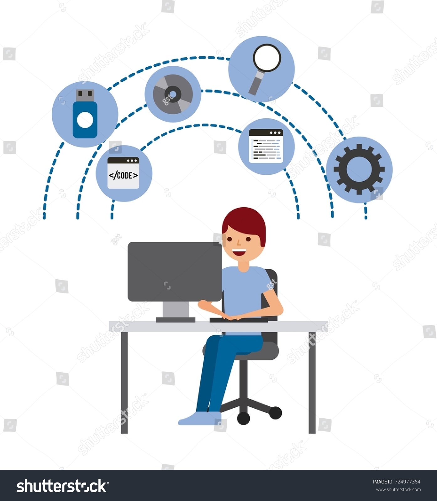 Man Programmer Working On His Pc Stock Vector (Royalty Free) 724977364 ...