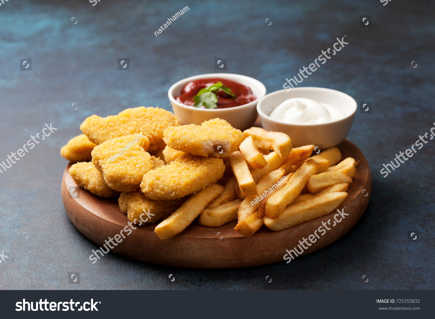 Chicken Nuggets French Fries Sauces Ketchup Stock Photo 725355832 ...