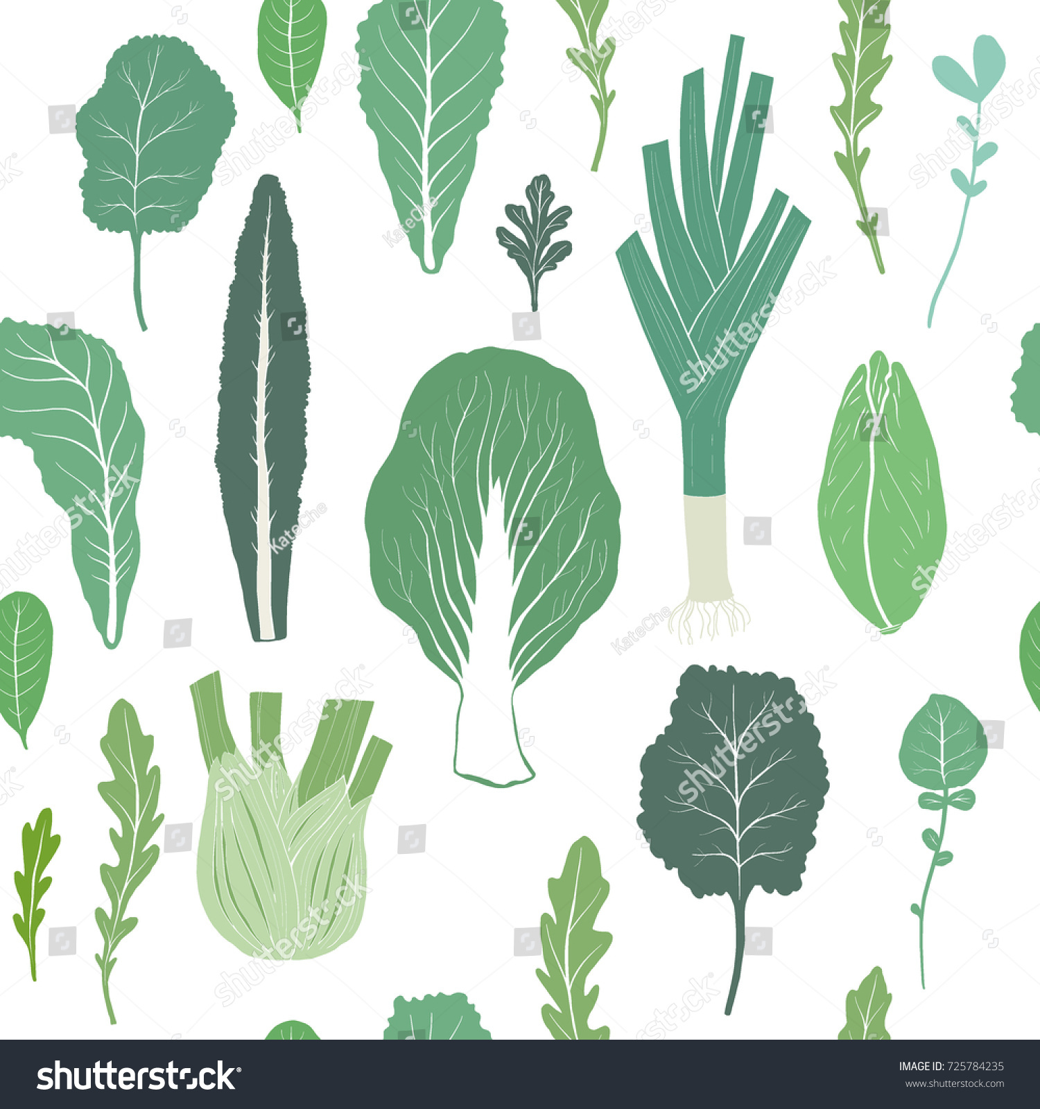 Hand Drawn Seamless Pattern Salad Greens Stock Vector (Royalty Free ...