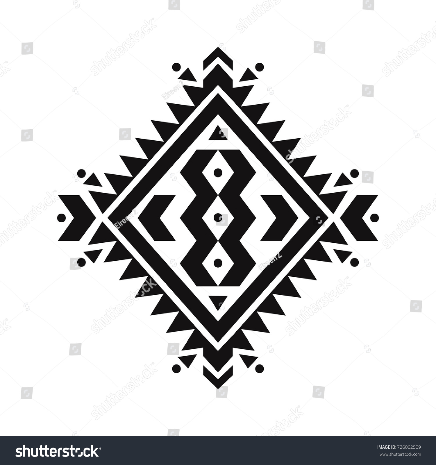 Raster Black White Decorative Ethnic Pattern Stock Illustration ...