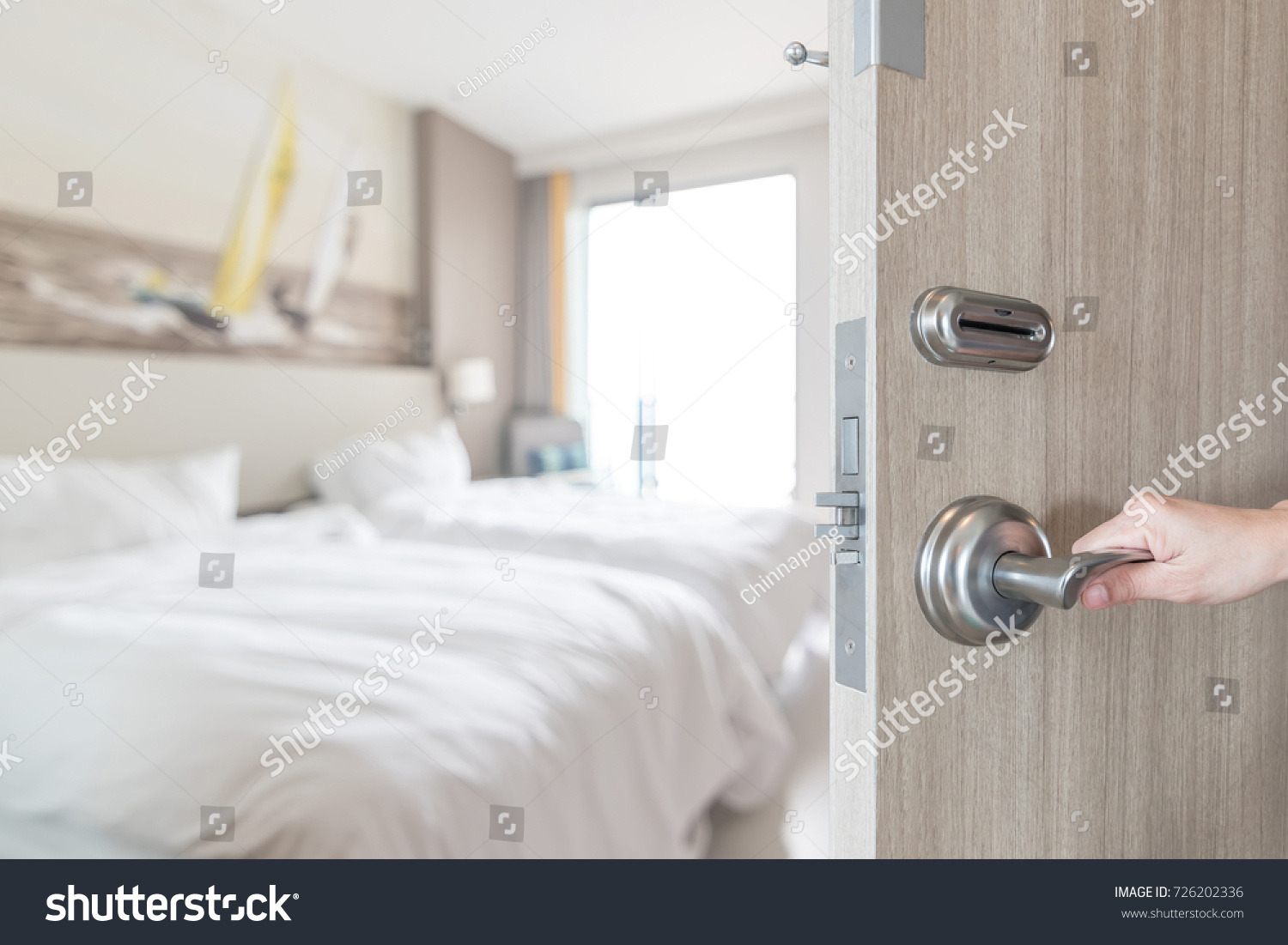 Hotel Room Door Opened Unlock Guest Stock Photo 726202336 Shutterstock   Stock Photo Hotel Room Door Opened Unlock To Guest Bedroom Interior View With Blur Background Of Modern Comfort 726202336 