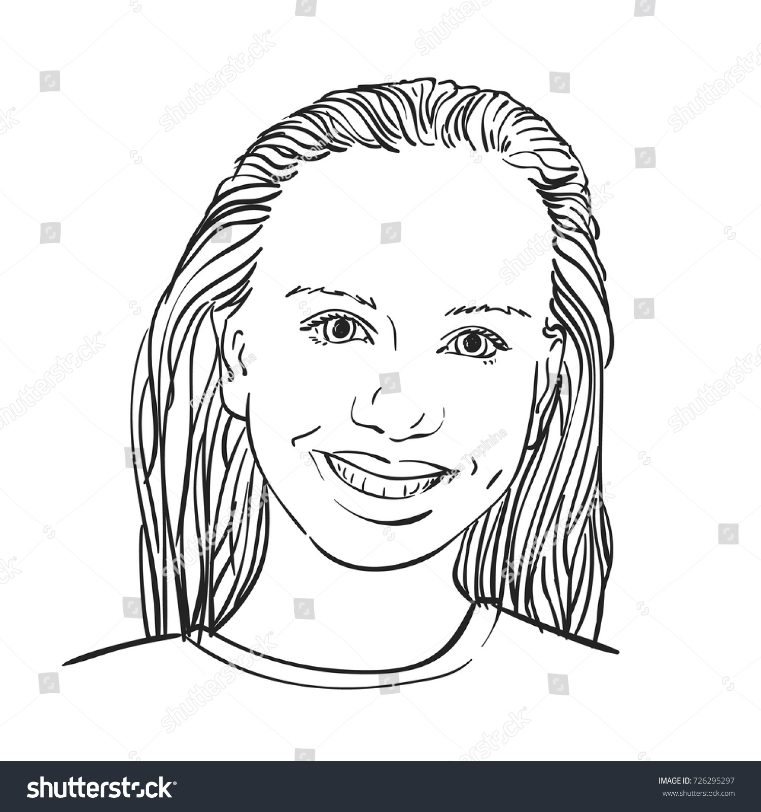 Sketch Happy Teenage Girl Long Hair Stock Vector (Royalty Free ...