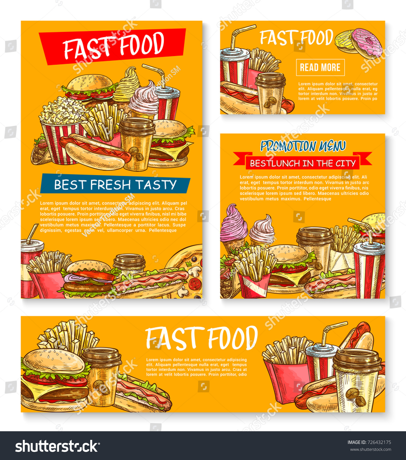 Fast Food Menu Posters Banners Sketch Stock Vector (Royalty Free ...