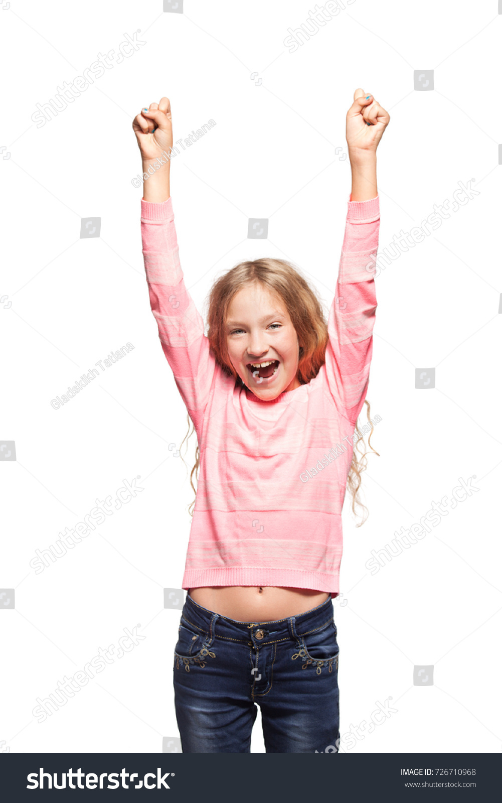 Happy Child Hands Portrait Smiling Girl Stock Photo 726710968 ...