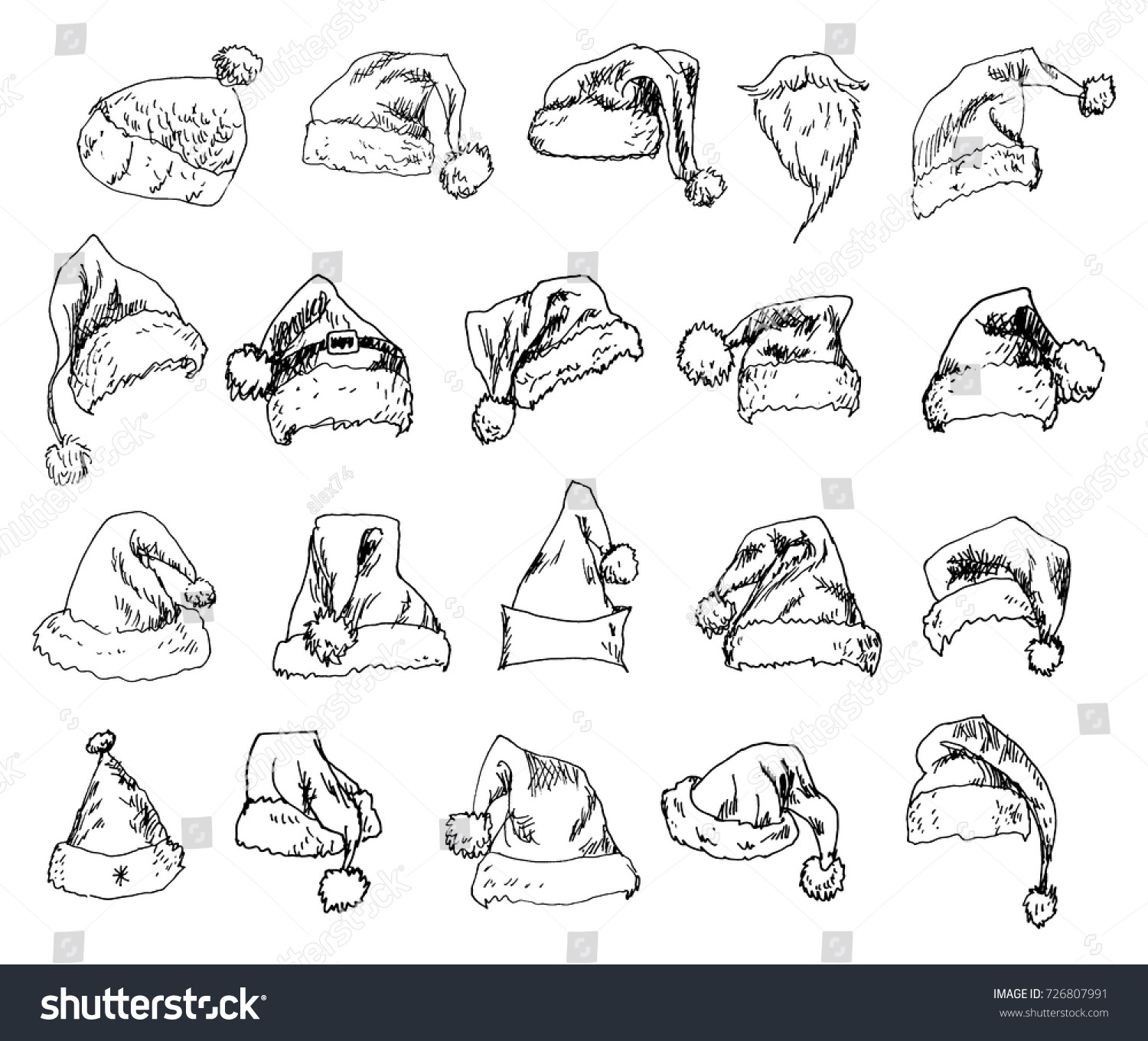 Set Santas Hats Sketch Christmas Hat Stock Vector (Royalty Free) 726807991  Shutterstock