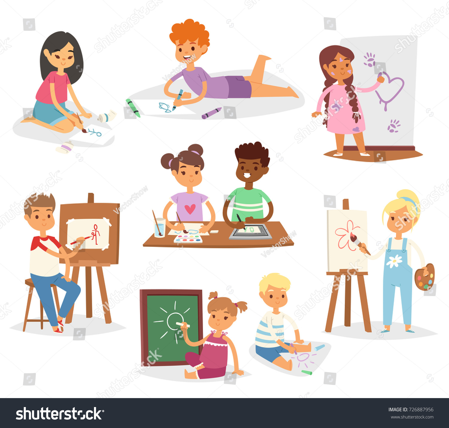 School Kids Children Making Art Creative Stock Vector (Royalty Free ...