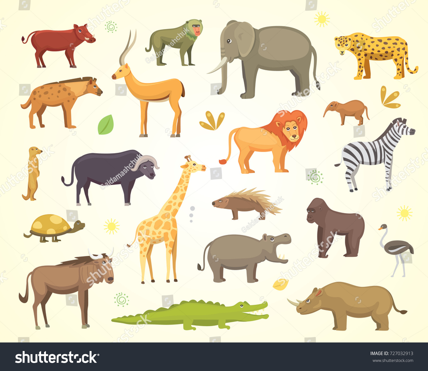 African Animals Cartoon Set Elephant Rhino Stock Illustration 727032913 ...