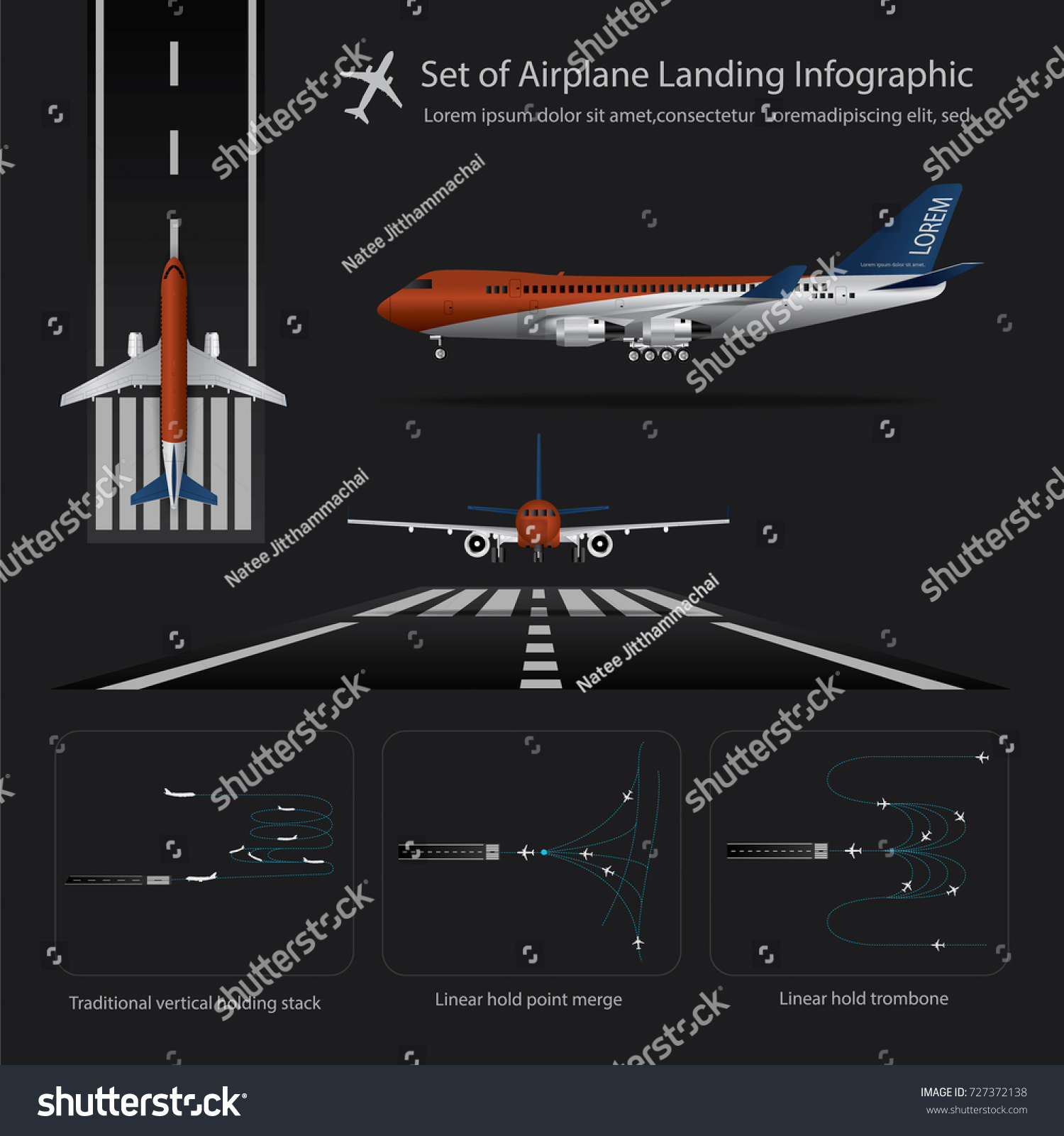 Set Airplane Landing Infographic Isolated Vector Stock Vector (royalty 