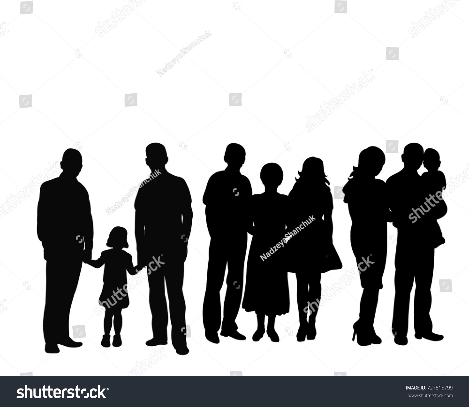 Vector Silhouette Big Family Stock Vector (Royalty Free) 727515799 ...