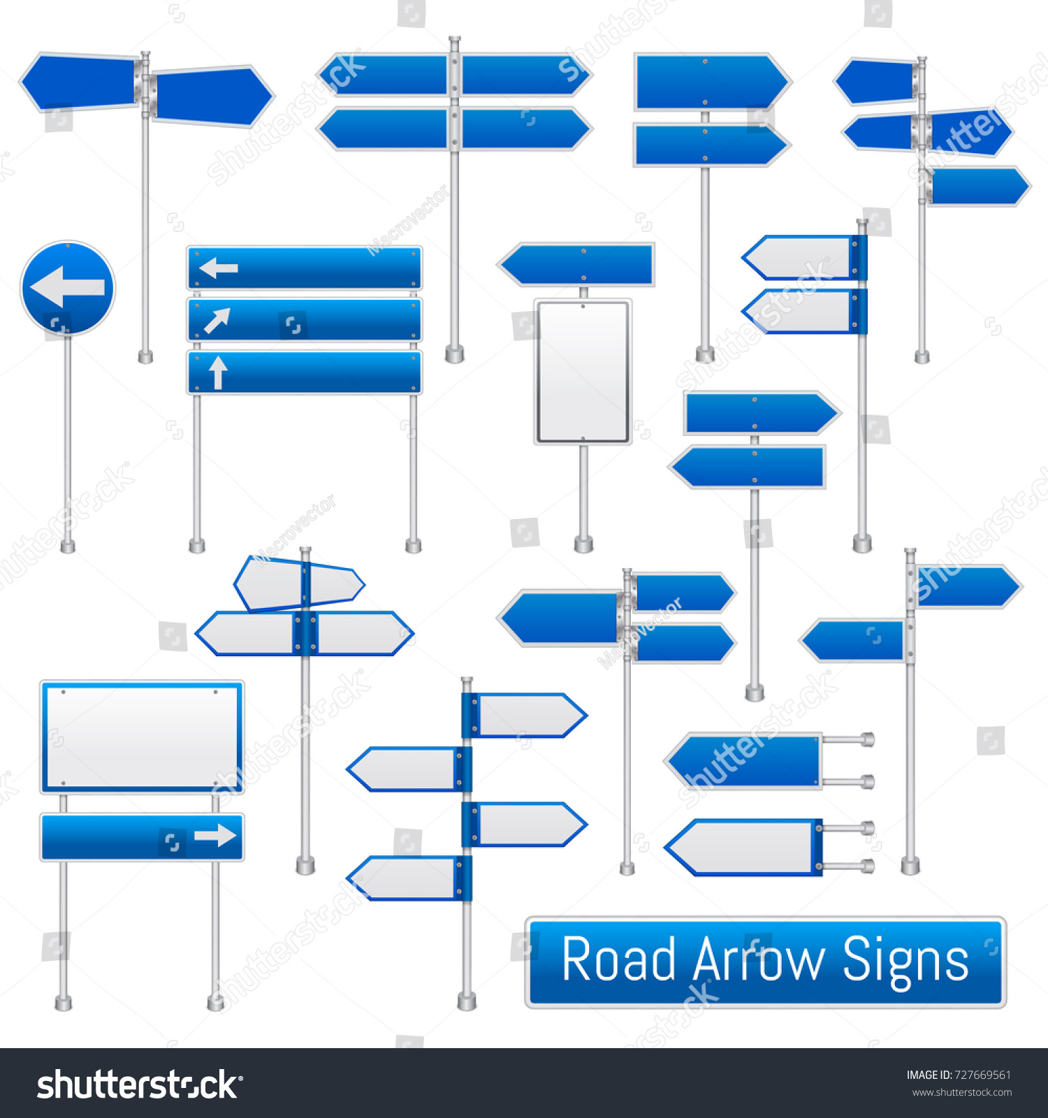 Blue Arrow Road Signs Signals Realistic Stock Vector (Royalty Free ...