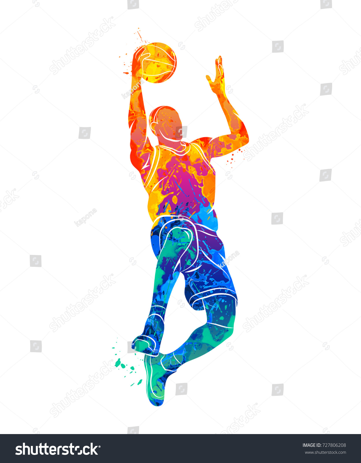 Баскетболист цветной силуэт