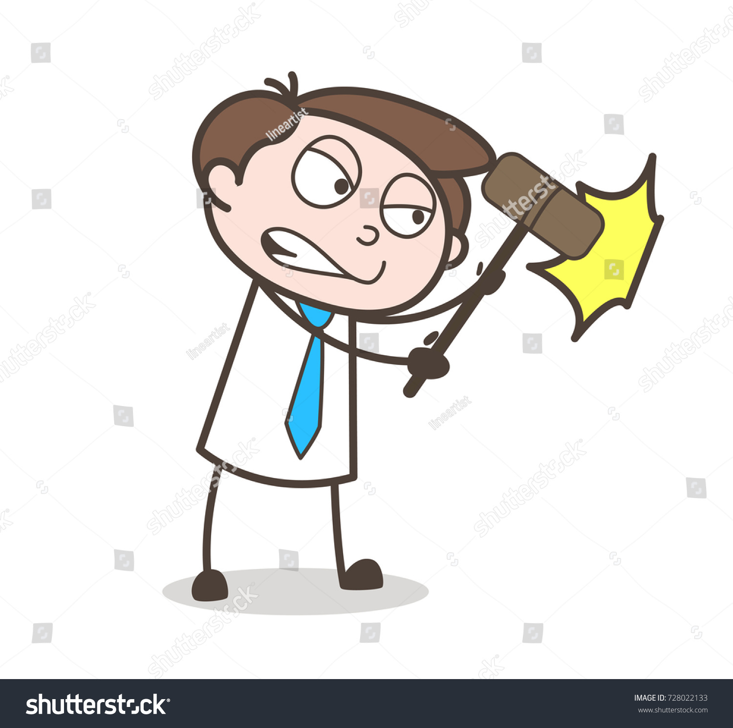 Cartoon Worker Hitting Hammer Vector Illustration Stock Vector (Royalty ...