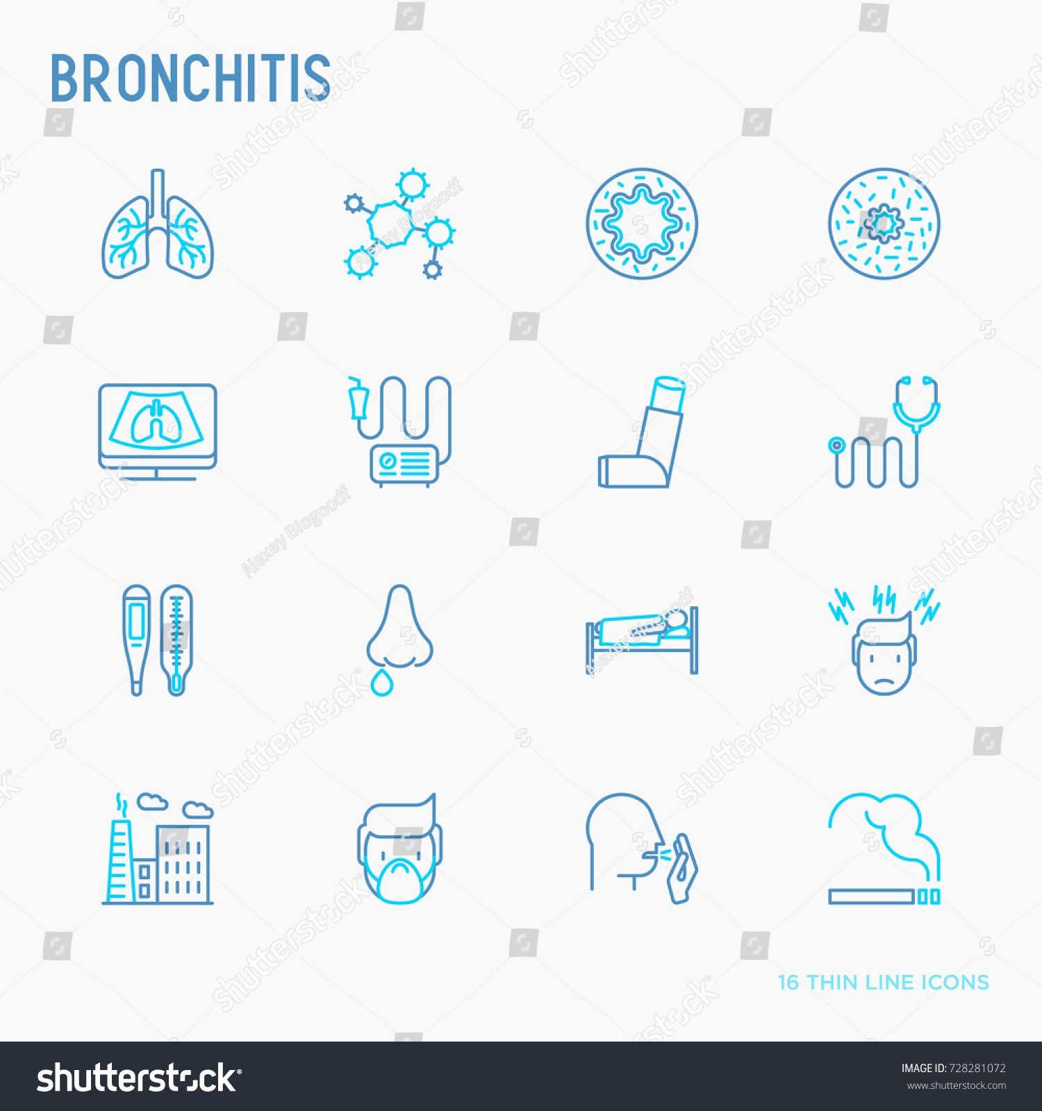 Bronchitis Thin Line Icons Set Symptoms Stock Vector (Royalty Free ...