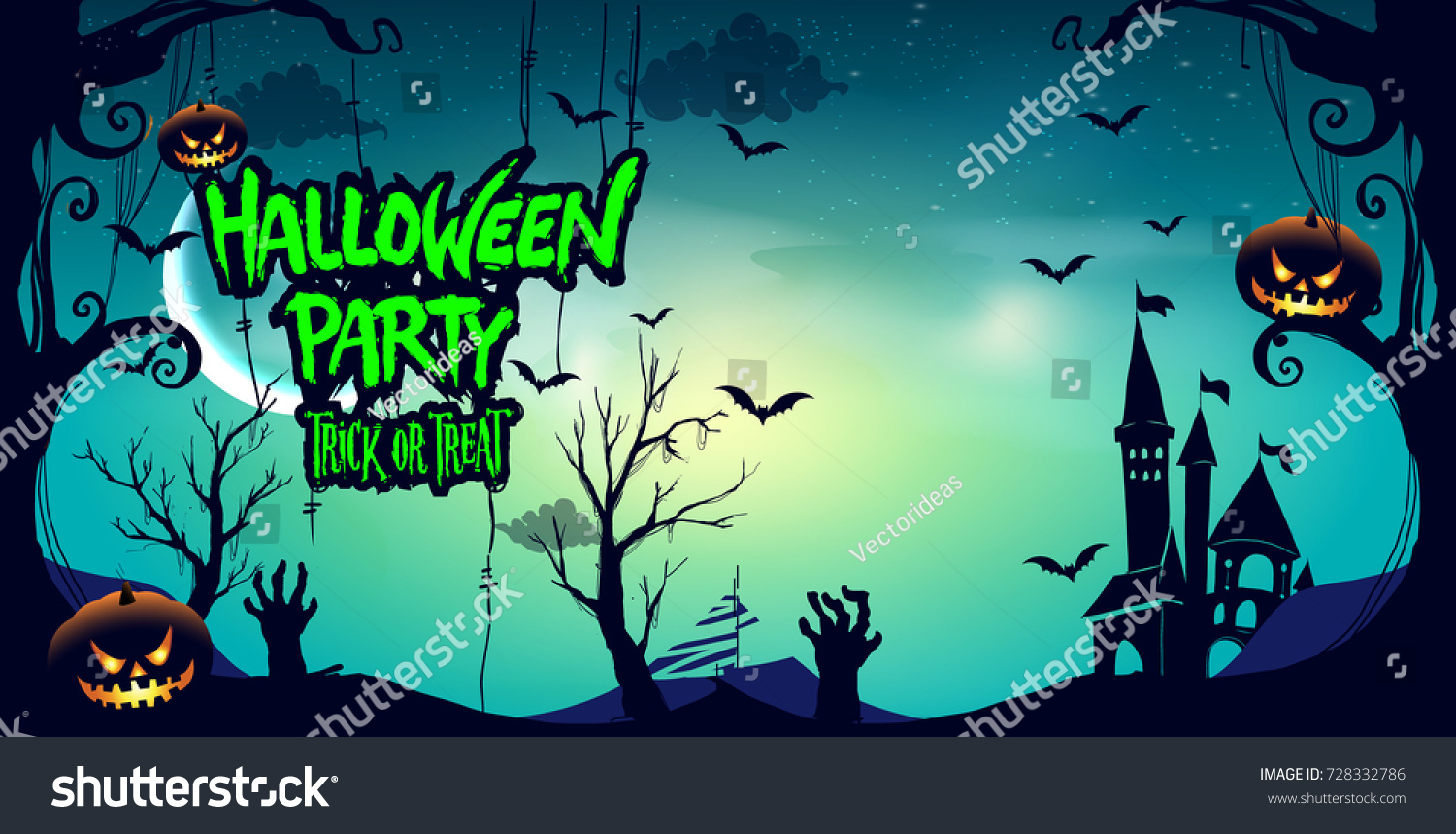 Halloween Party Poster Design Night Background Stock Vector (Royalty ...