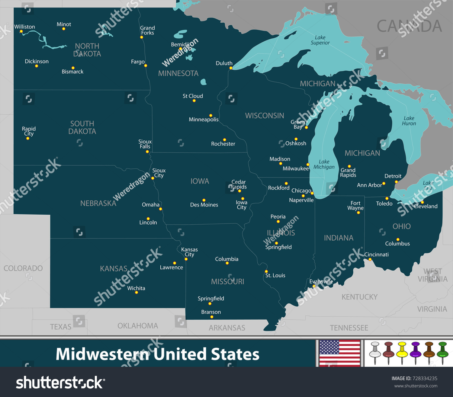 Midwest Map Your Ultimate Guide - Stock Vector Vector Map Of Midwestern United States With Neighboring States 728334235